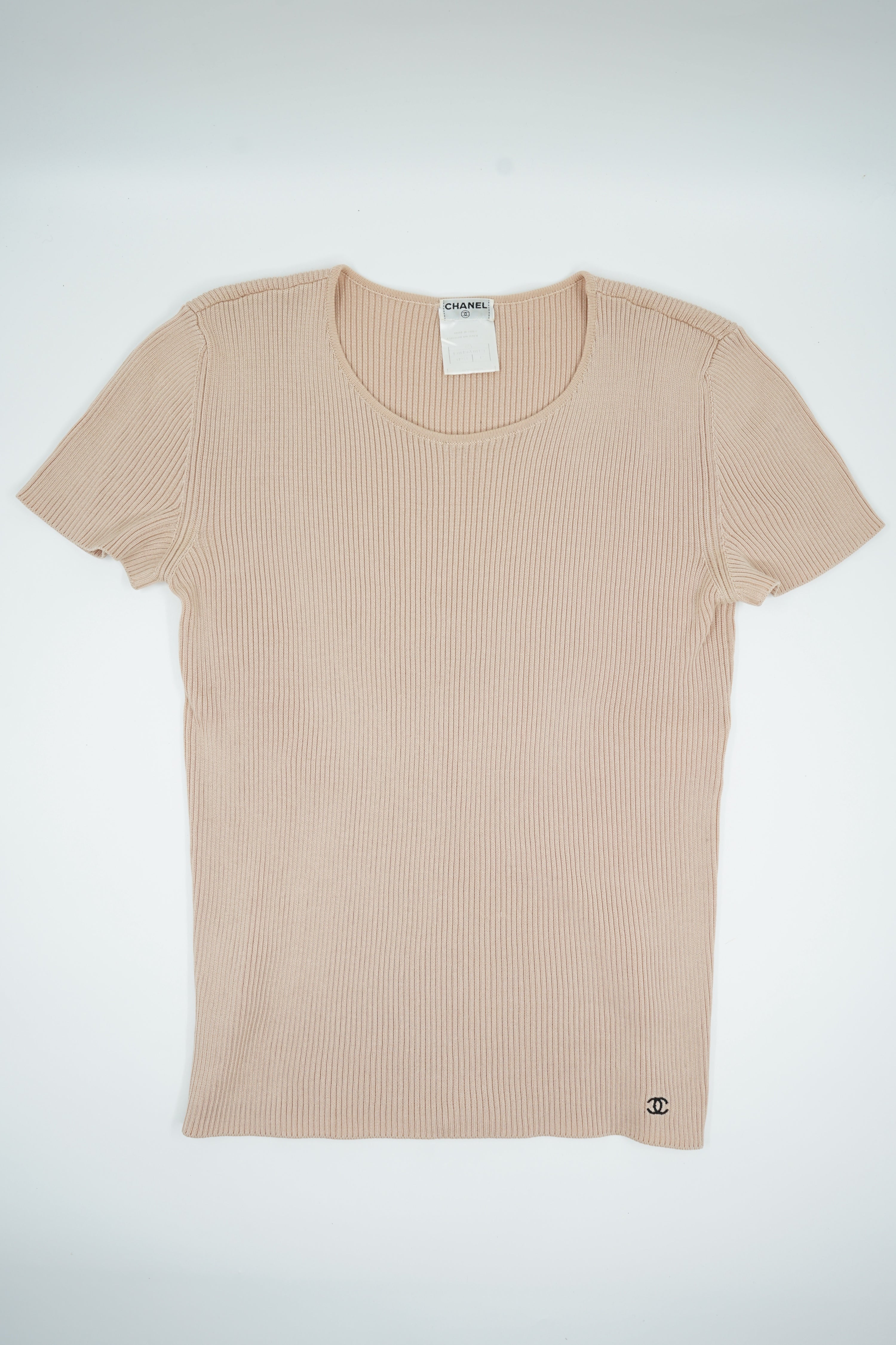 Chanel 2002 Knit Logo Tee Beige