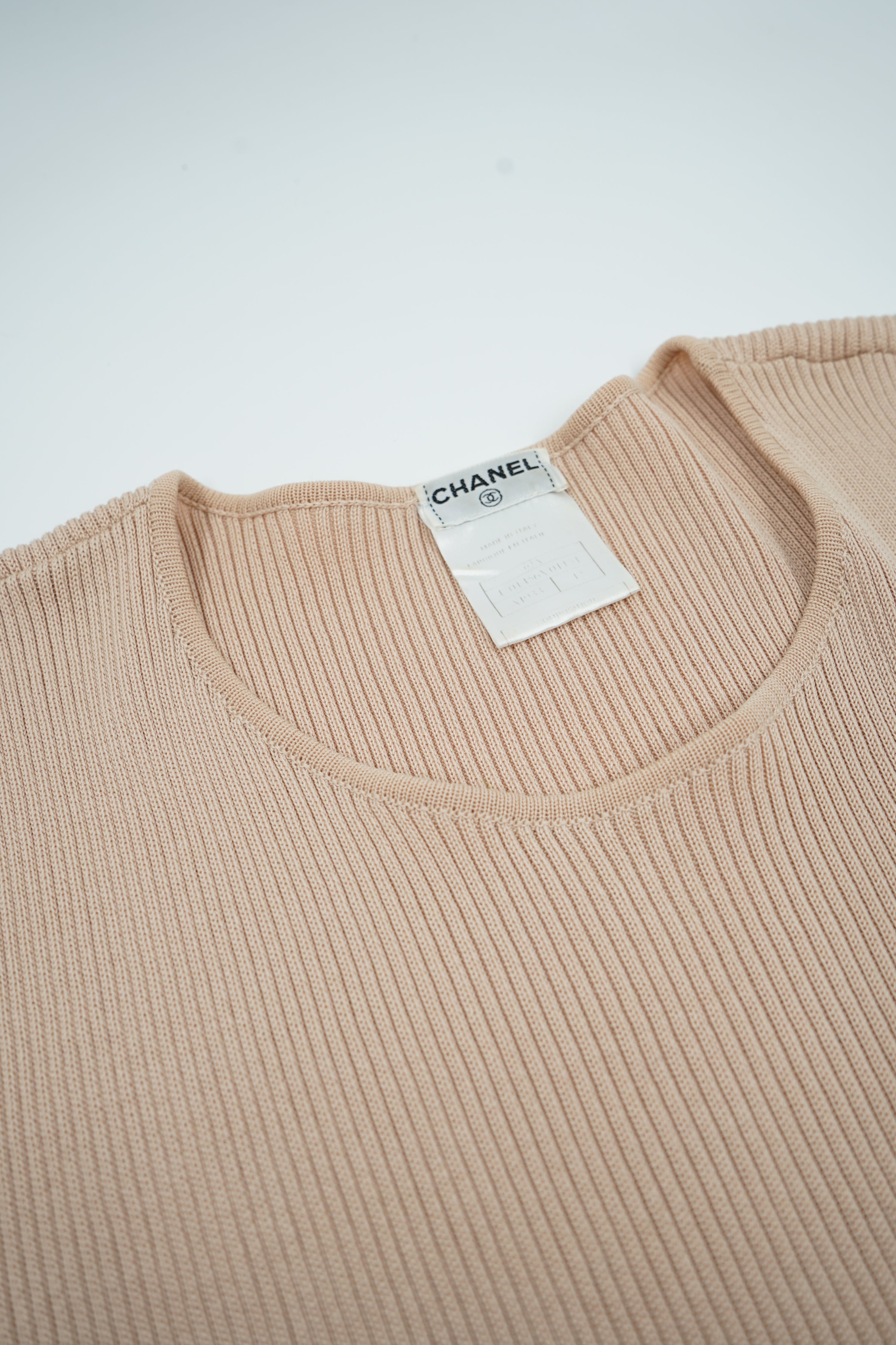 Chanel 2002 Knit Logo Tee Beige