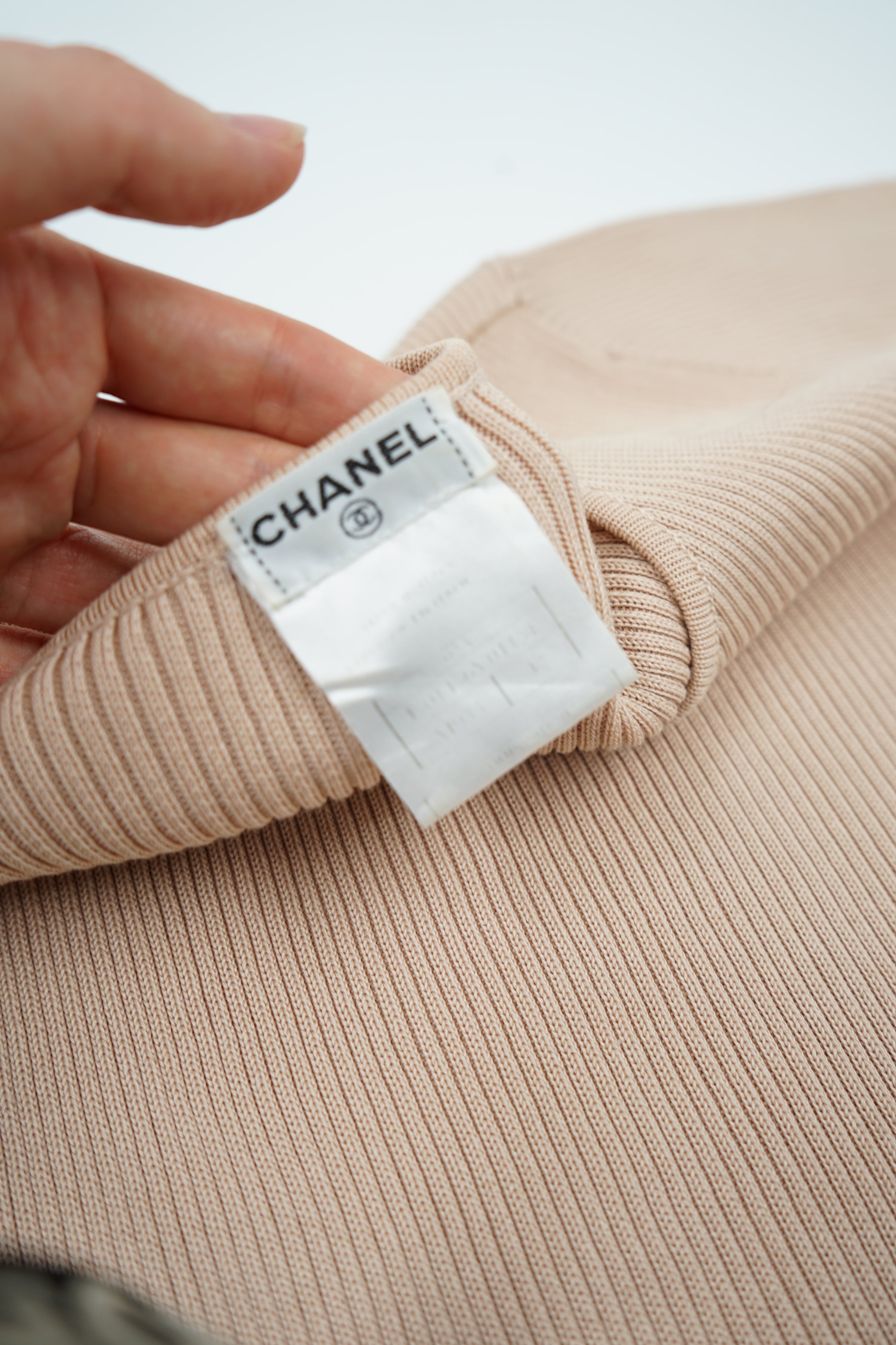 Chanel 2002 Knit Logo Tee Beige
