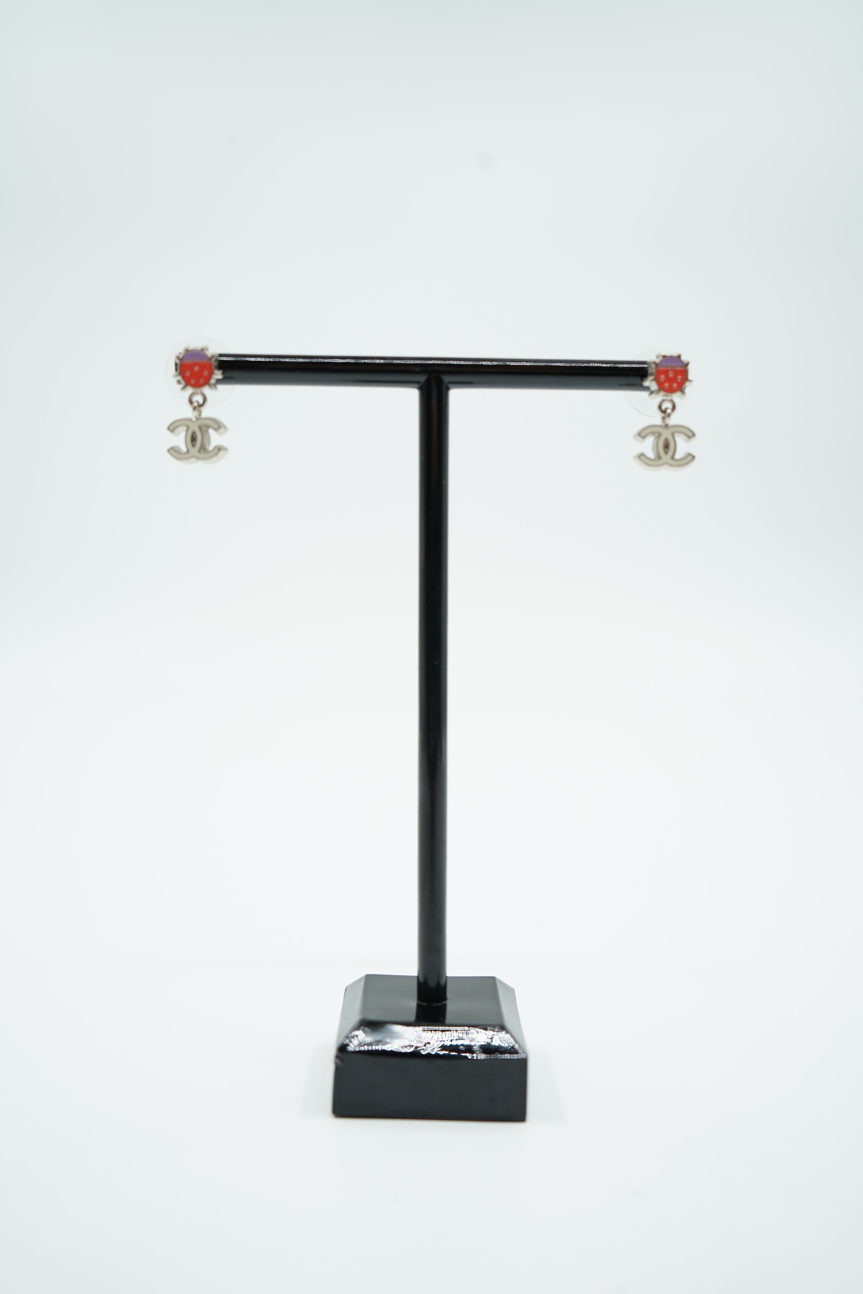 Chanel Enamel Lady Bug Studs Earrings
