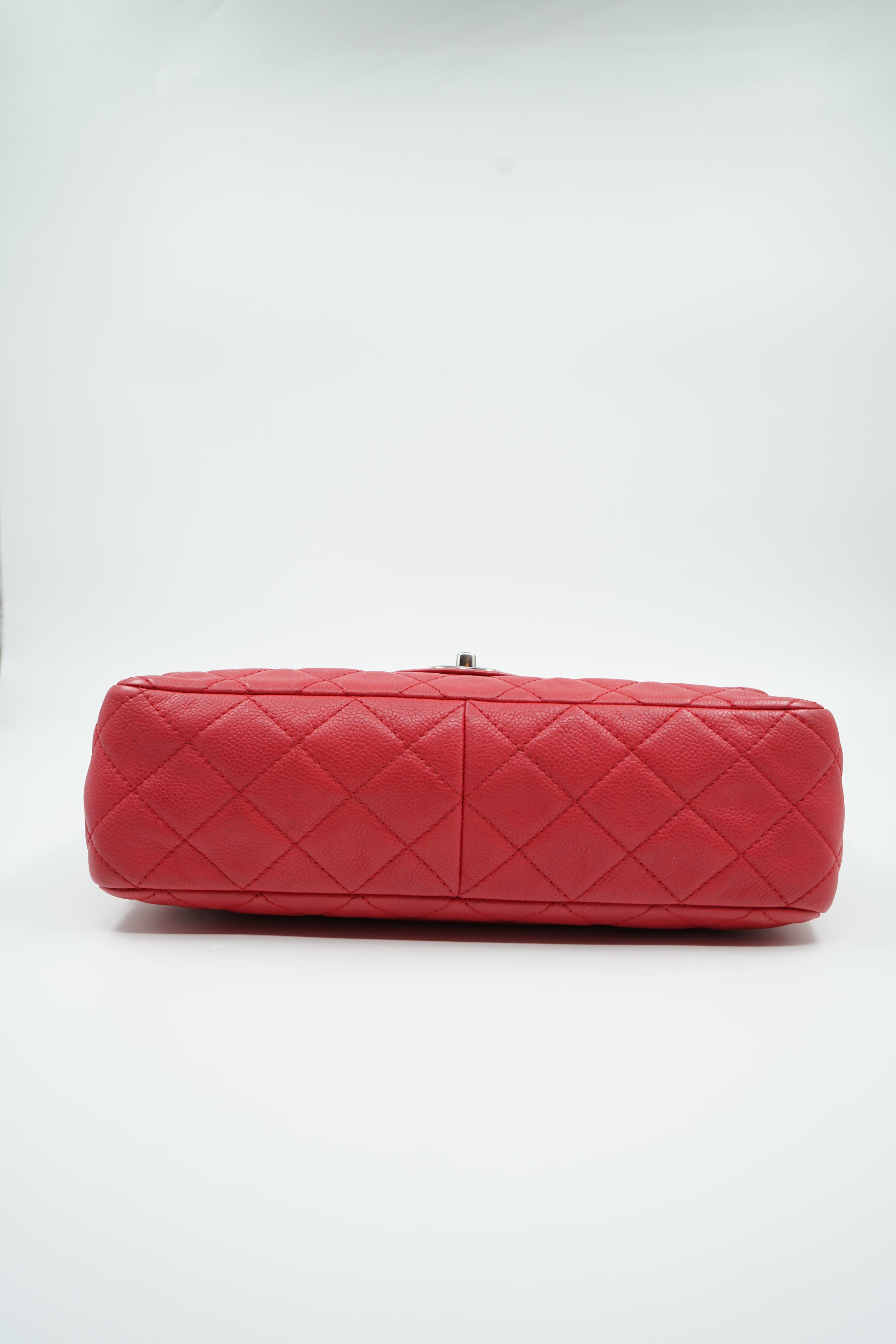 Chanel Caviar Jumbo Single Flap Coral Red