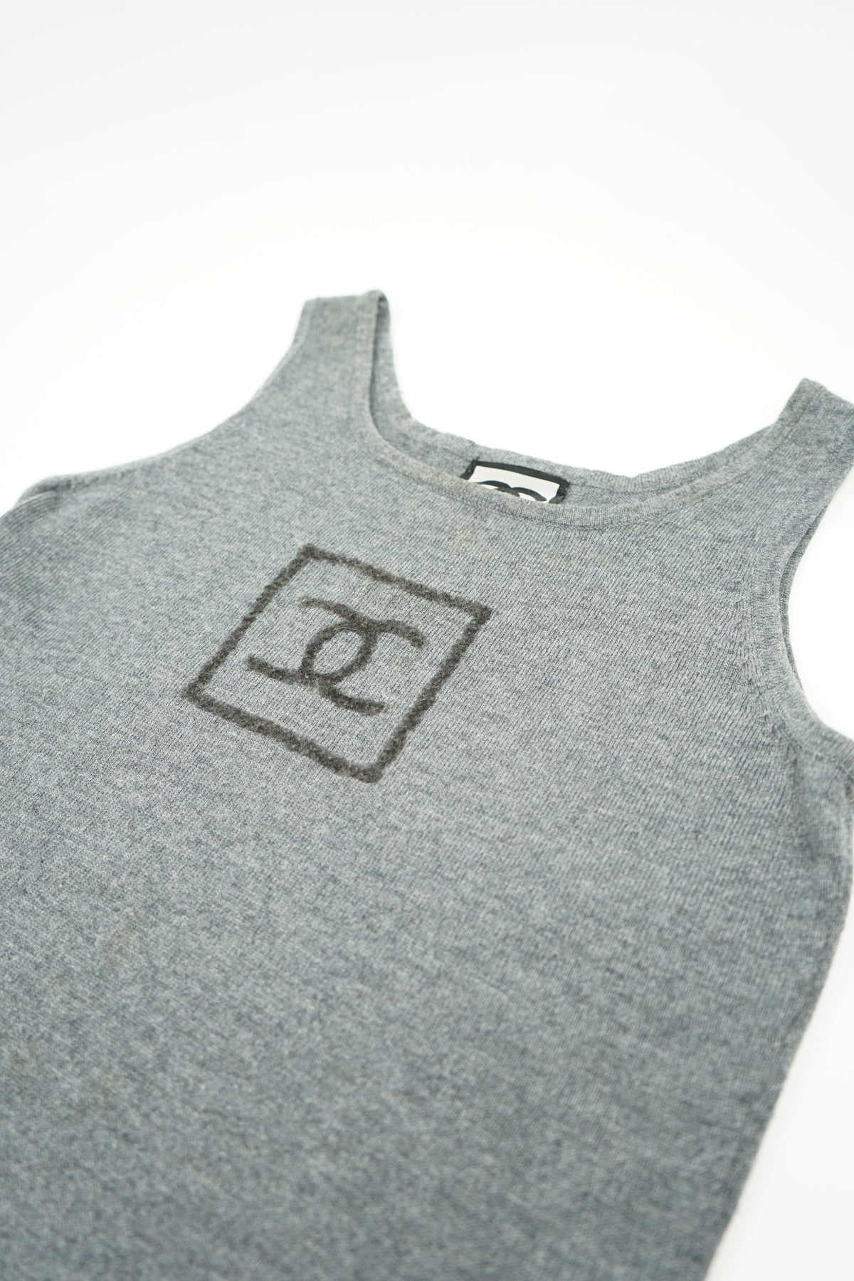 Chanel 2009 Logo Grey Wool Tank Top