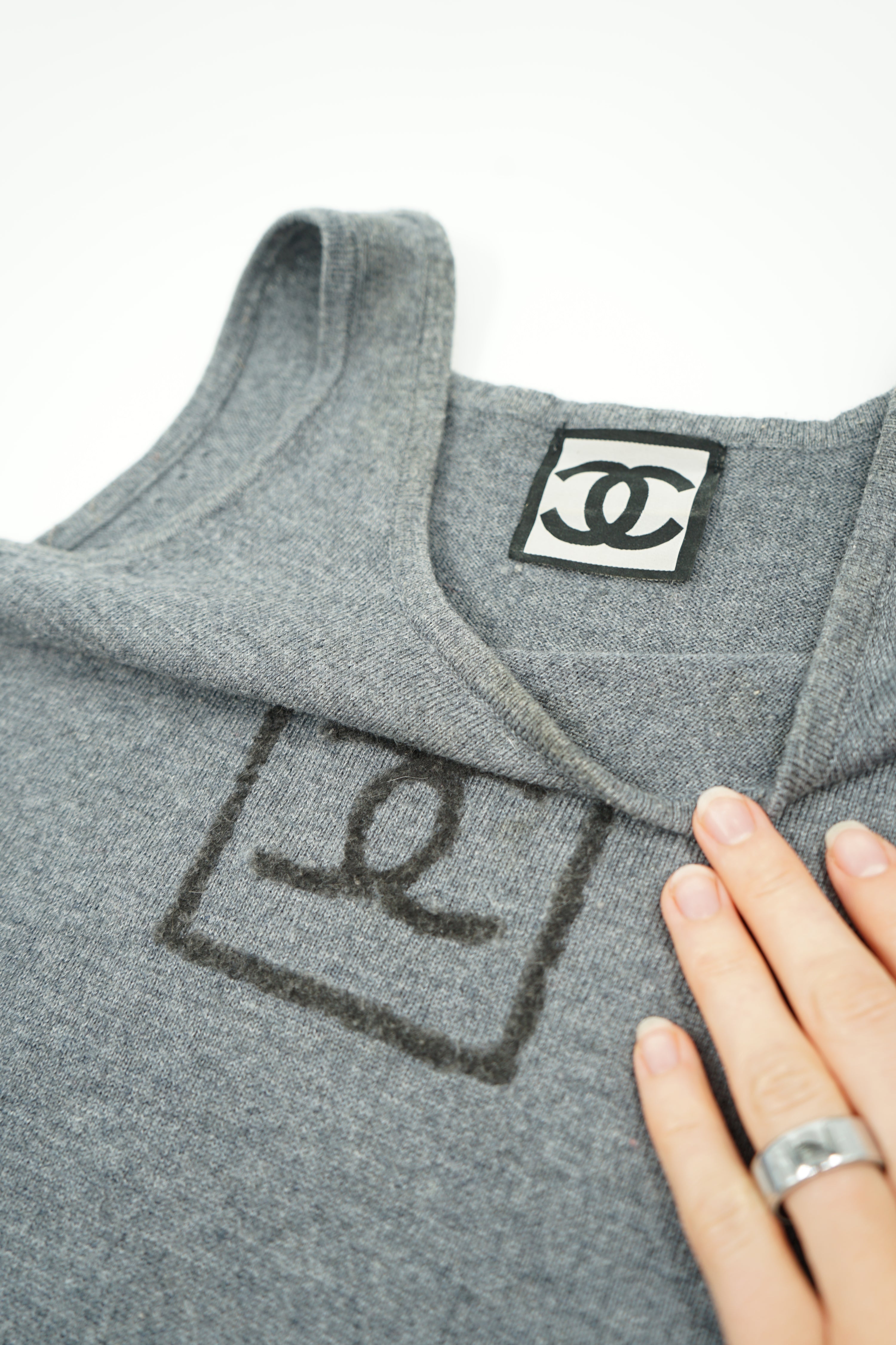 Chanel 2009 Logo Grey Wool Tank Top