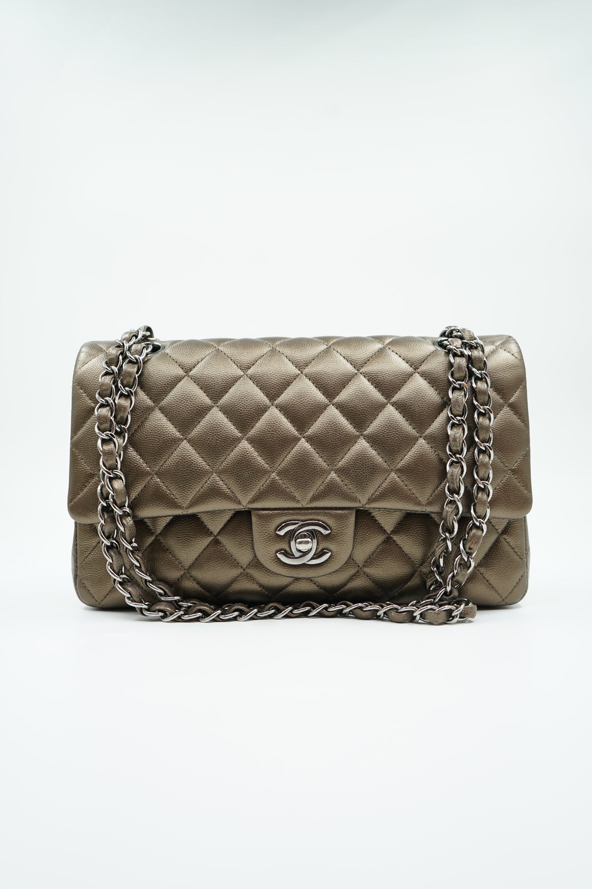 Chanel Medium Metallic Double Flap Bag Caviar