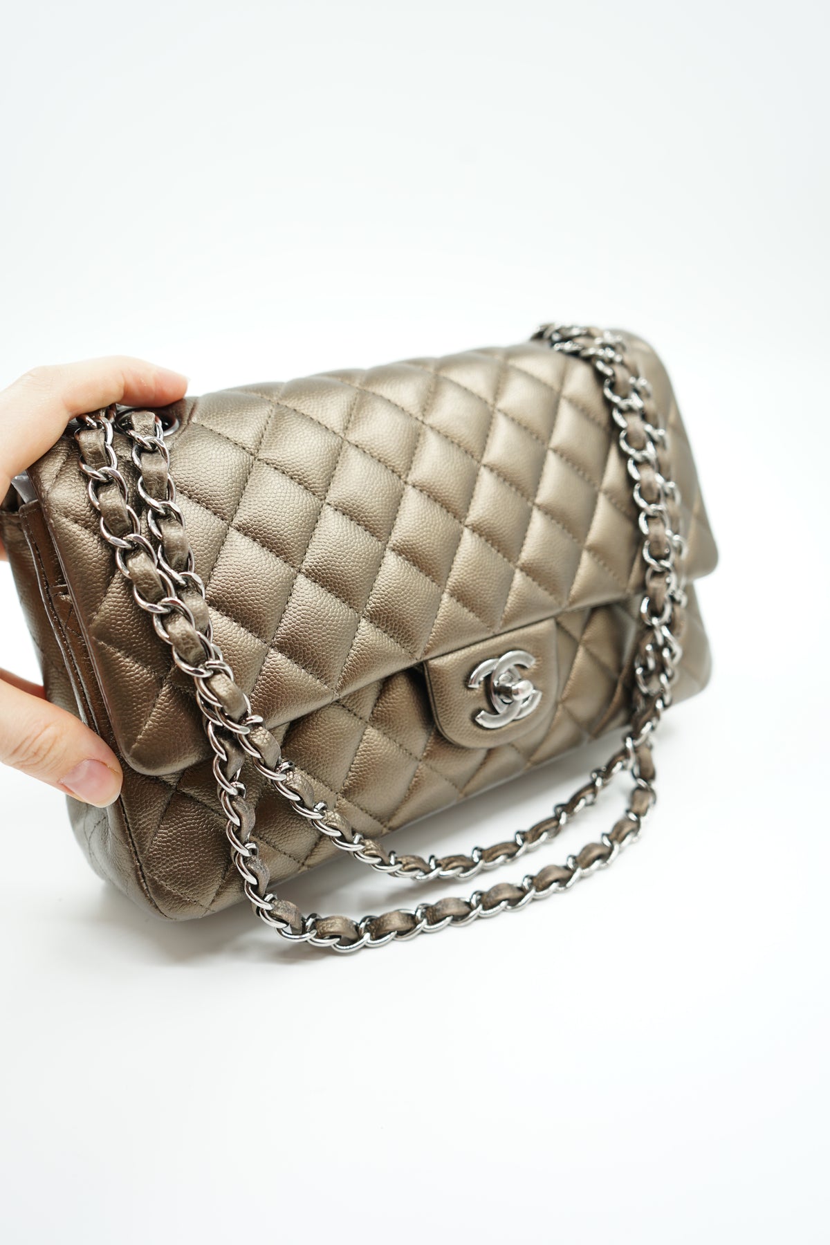 Chanel Medium Metallic Double Flap Bag Caviar