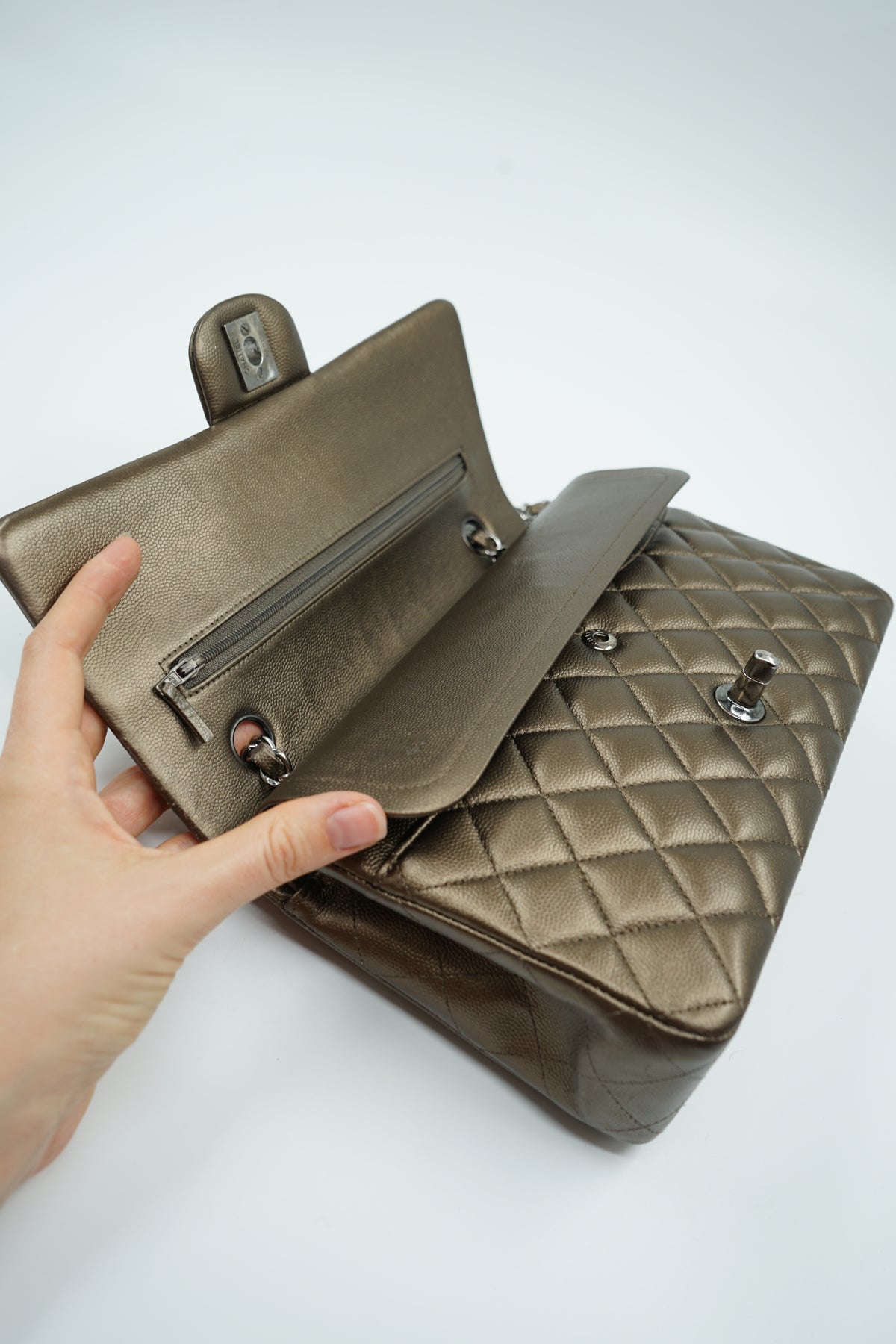 Chanel Medium Metallic Double Flap Bag Caviar