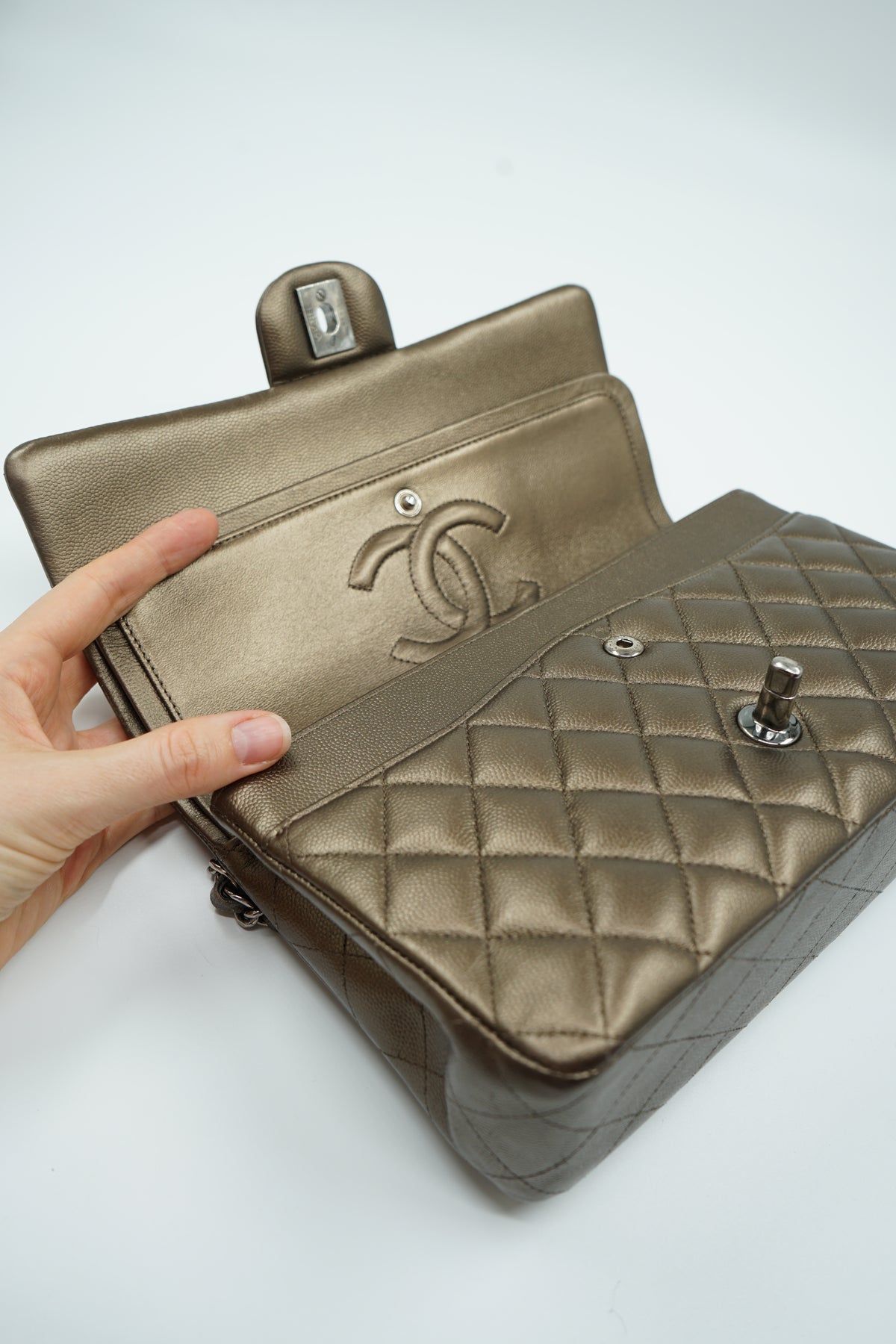 Chanel Medium Metallic Double Flap Bag Caviar