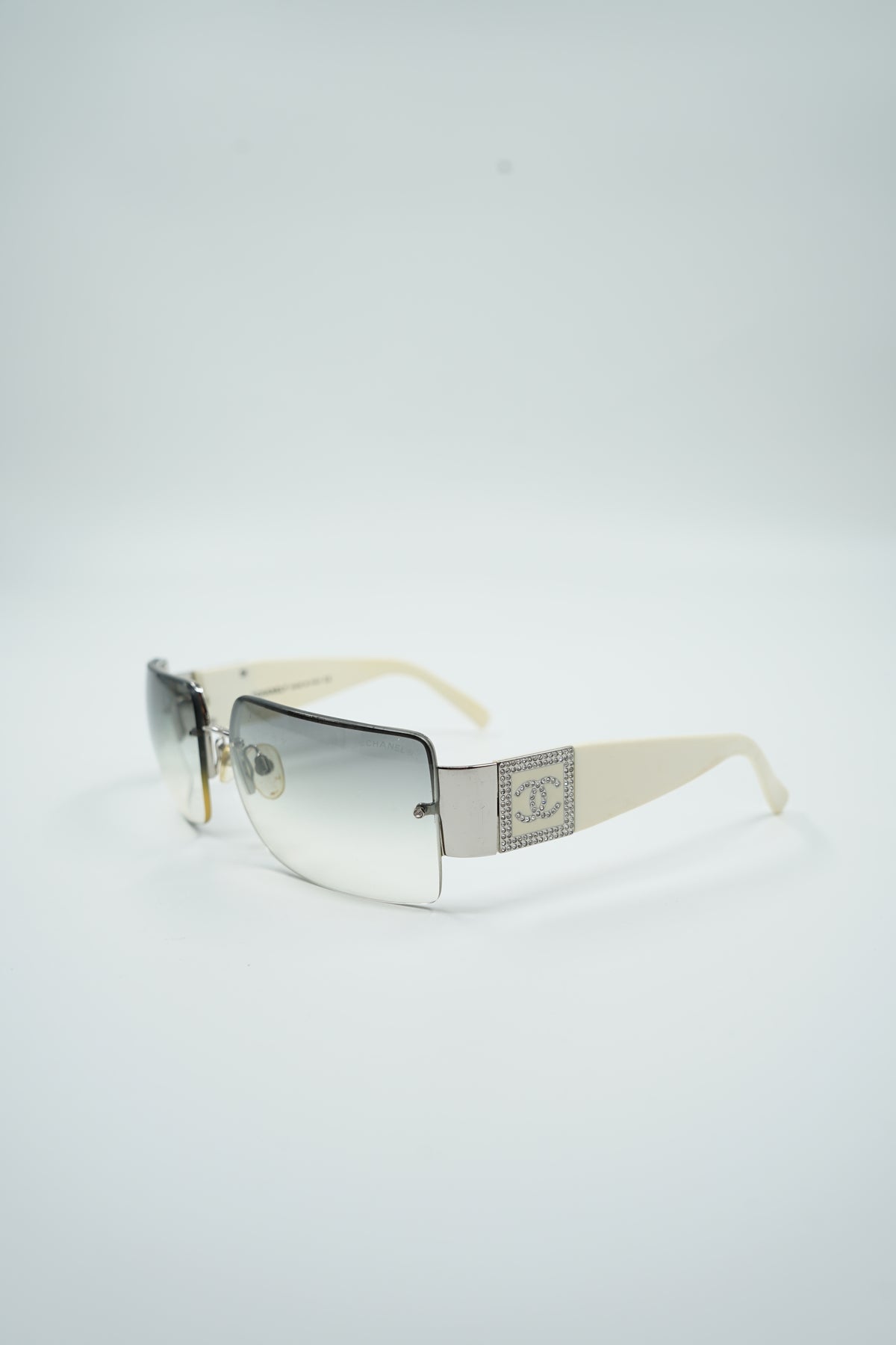 Chanel Rhinestone Logo Glasses White