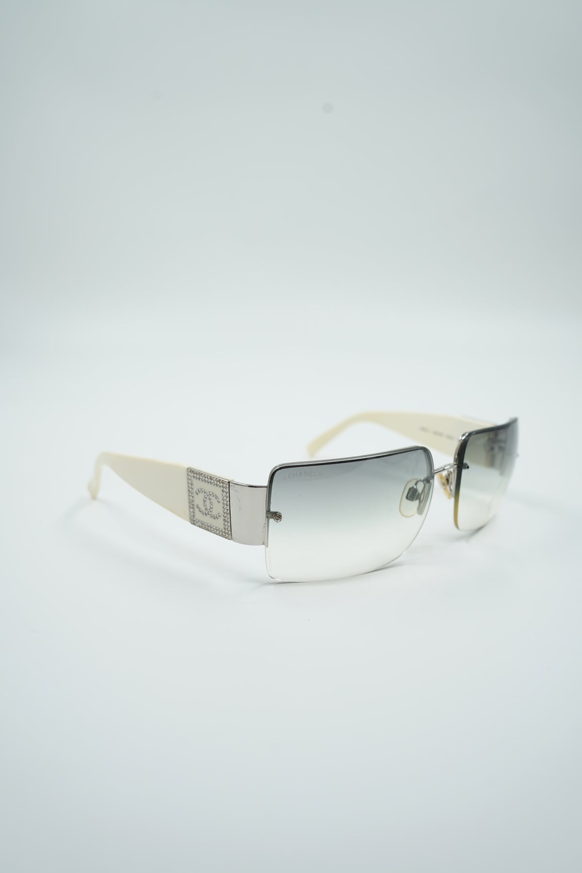 Chanel Rhinestone Logo Glasses White