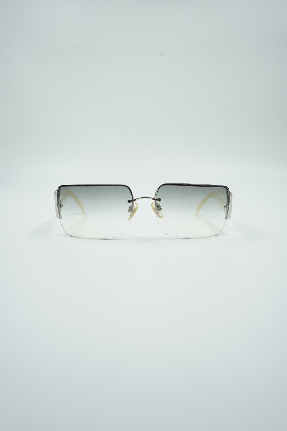 Chanel Rhinestone Logo Glasses White