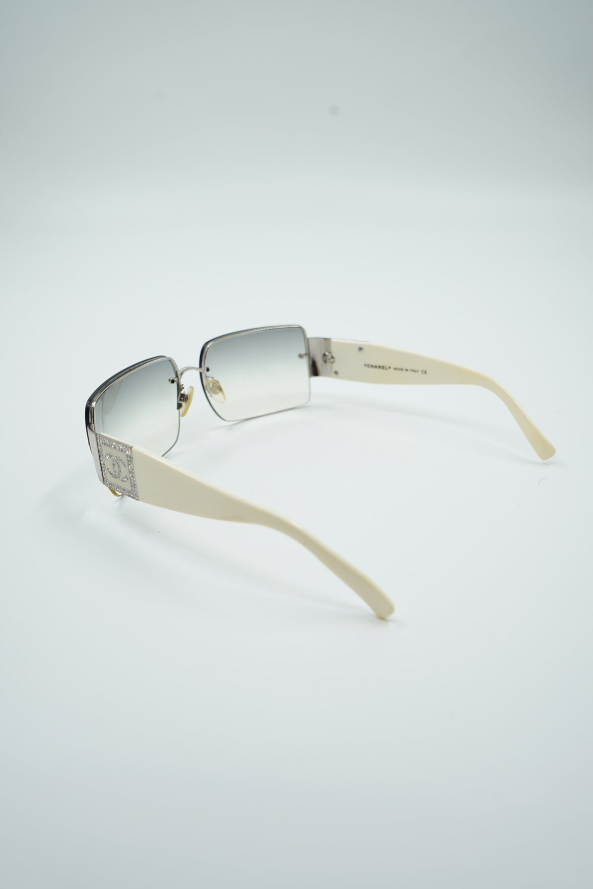 Chanel Rhinestone Logo Glasses White