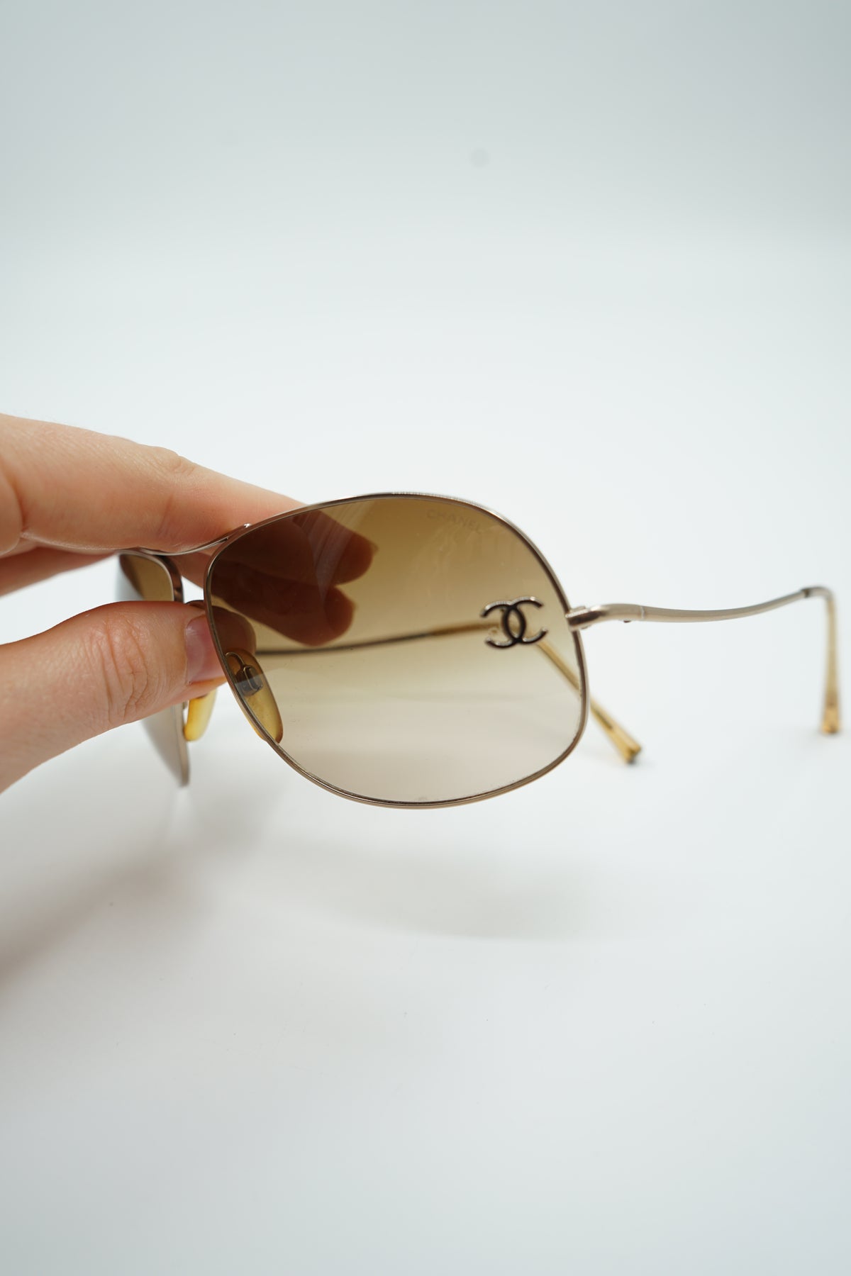 Chanel Gold Pilot Logo Sunglasses