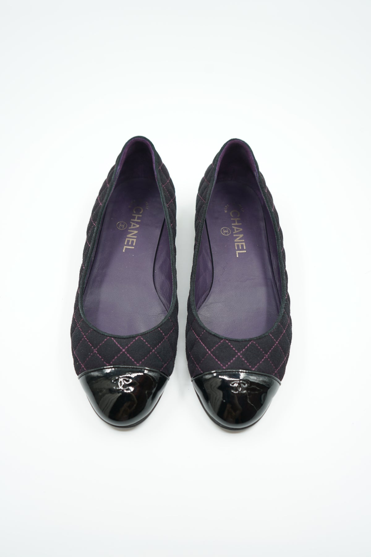Chanel Suede Quilted Ballet Flats Purple