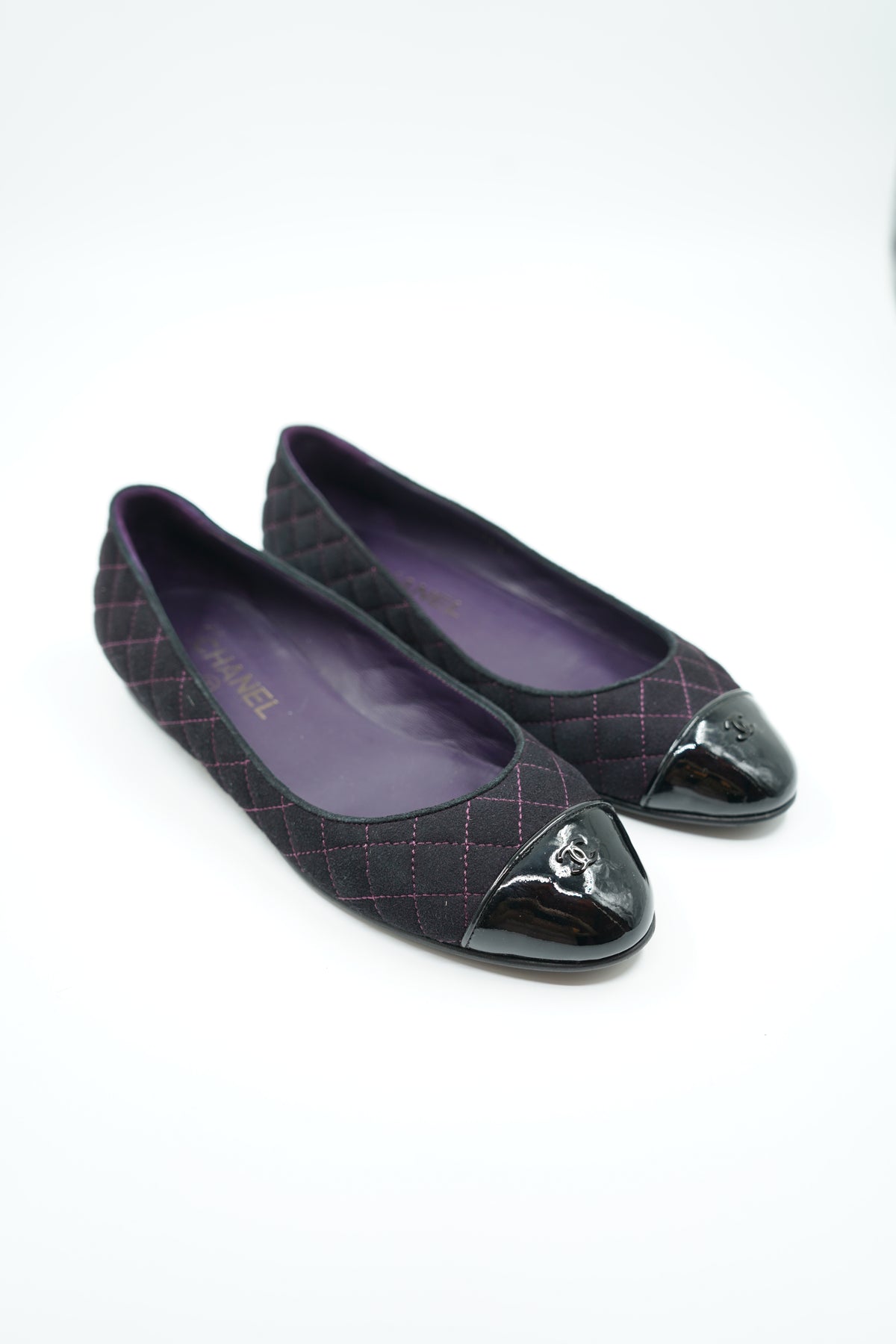 Chanel Suede Quilted Ballet Flats Purple