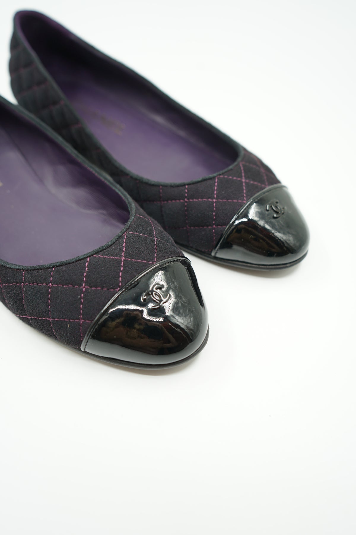 Chanel Suede Quilted Ballet Flats Purple