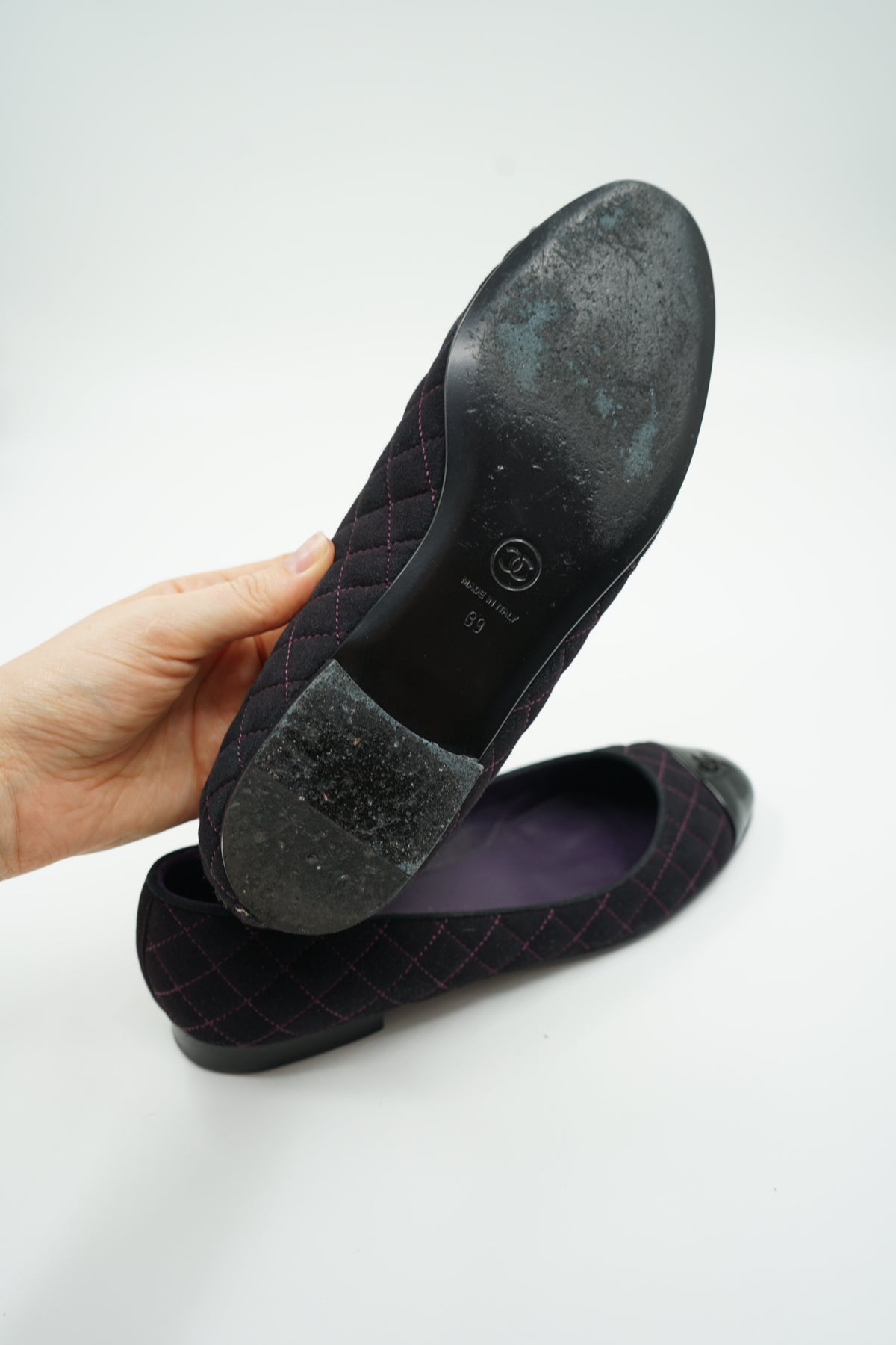 Chanel Suede Quilted Ballet Flats Purple
