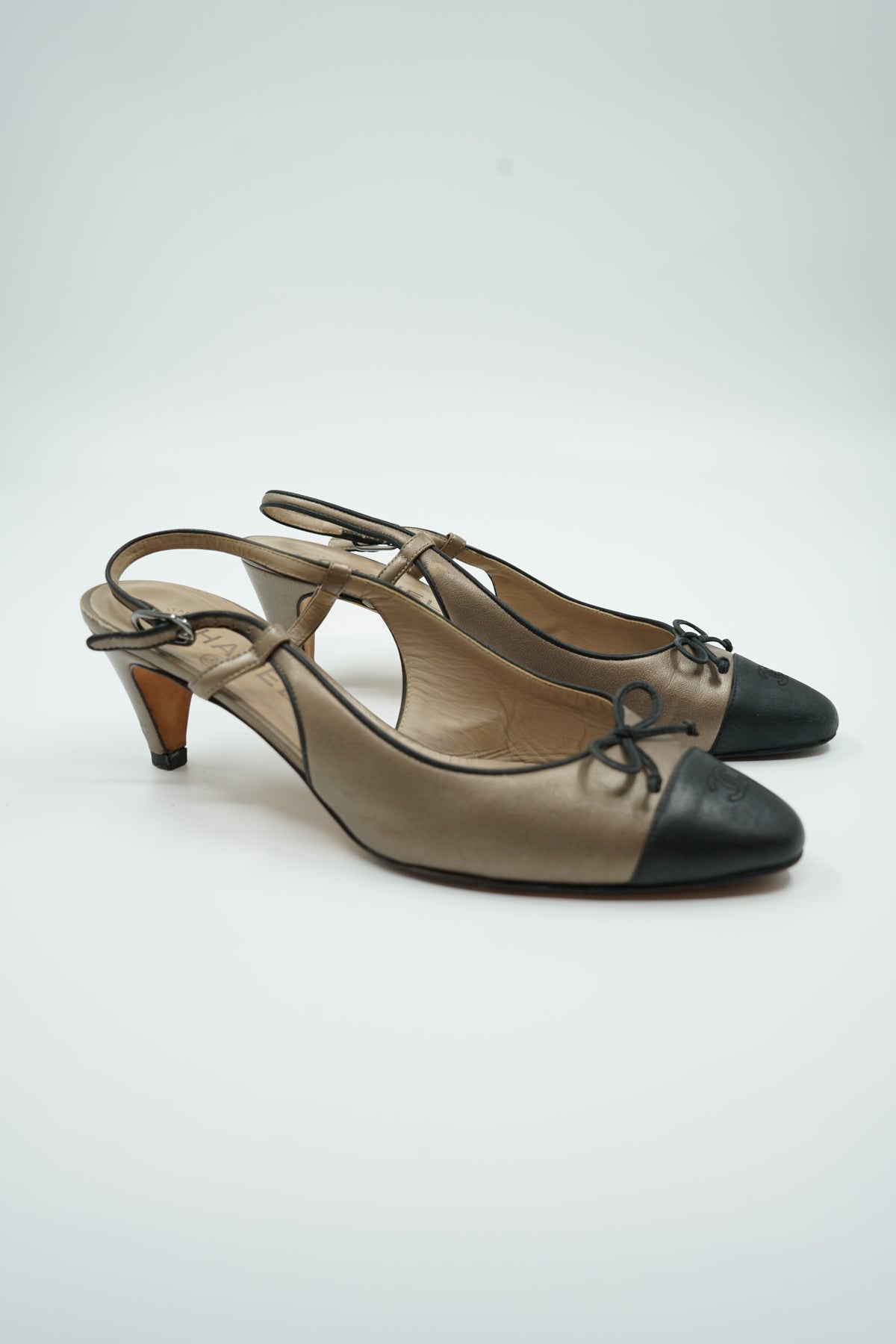 Chanel Cap Toe Logo Pumps Bronze