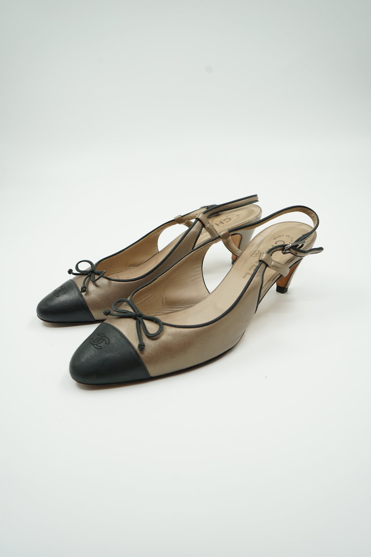 Chanel Cap Toe Logo Pumps Bronze