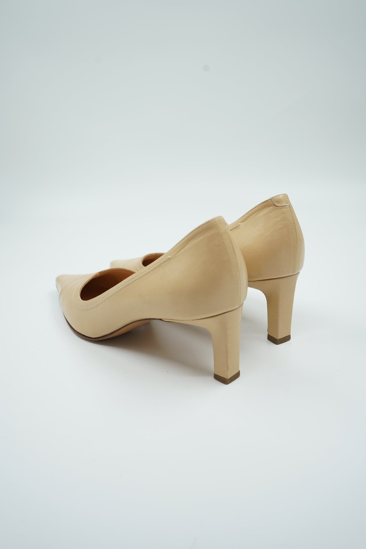 Chanel Logo Leather Pumps Beige
