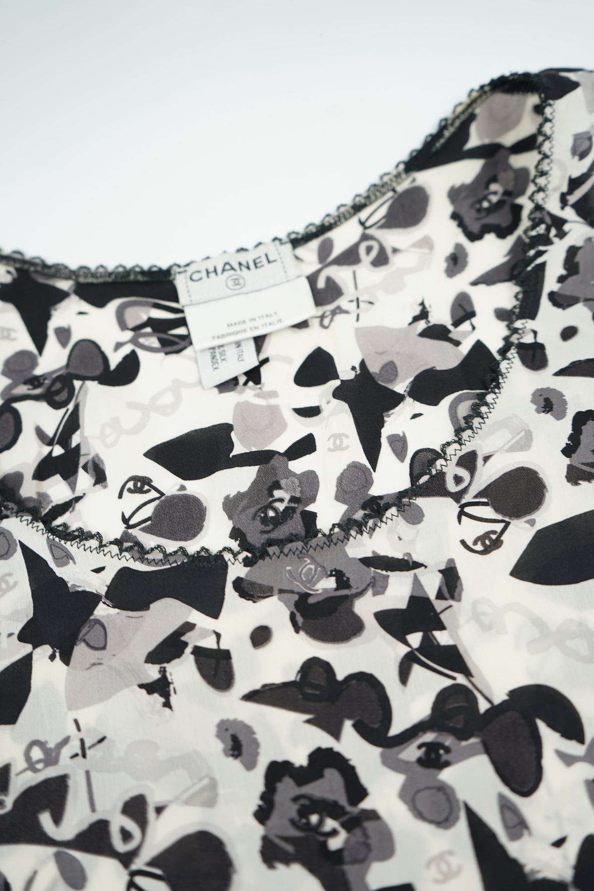 Chanel SS 2005 Logo Printed Silk Top