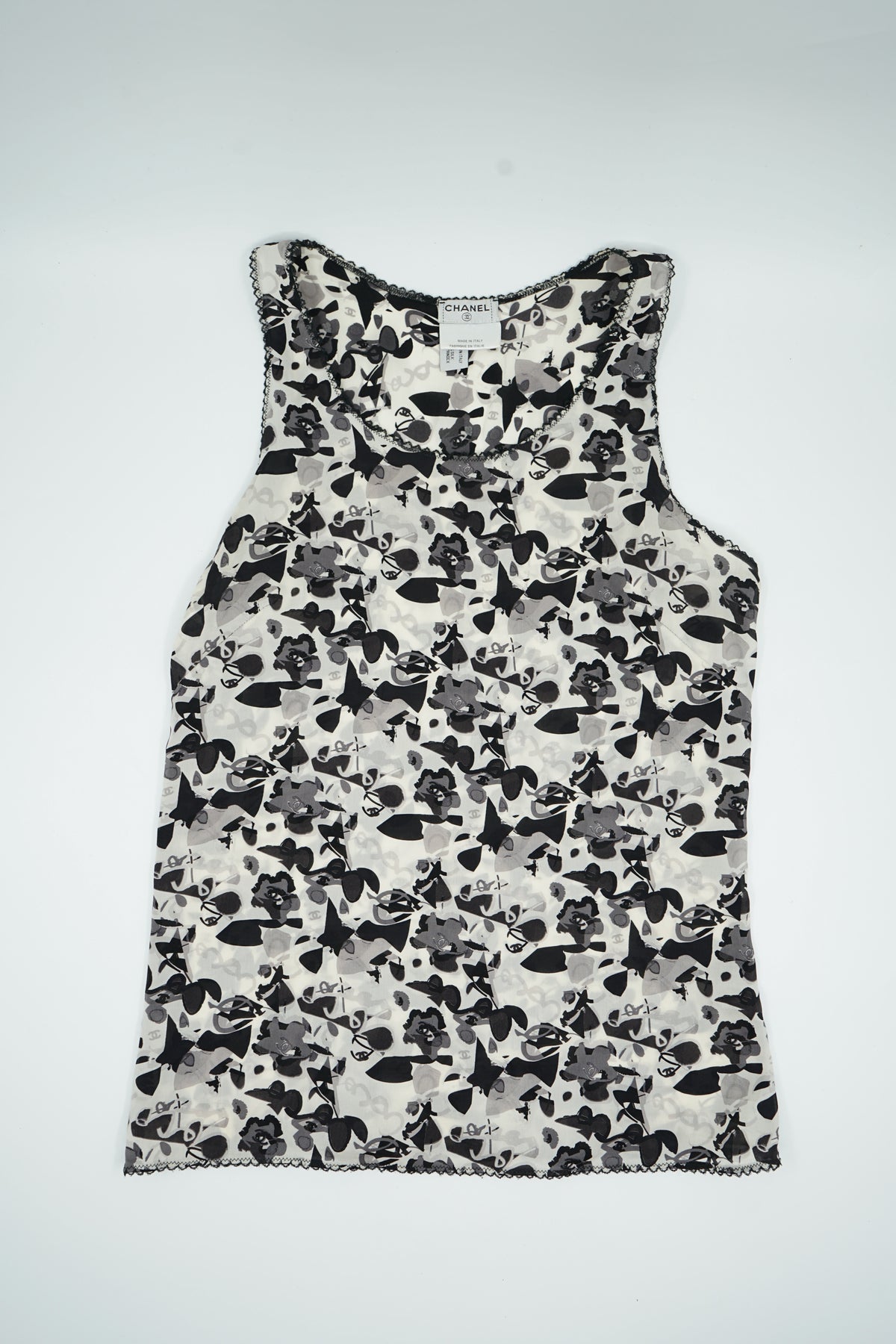 Chanel SS 2005 Logo Printed Silk Top