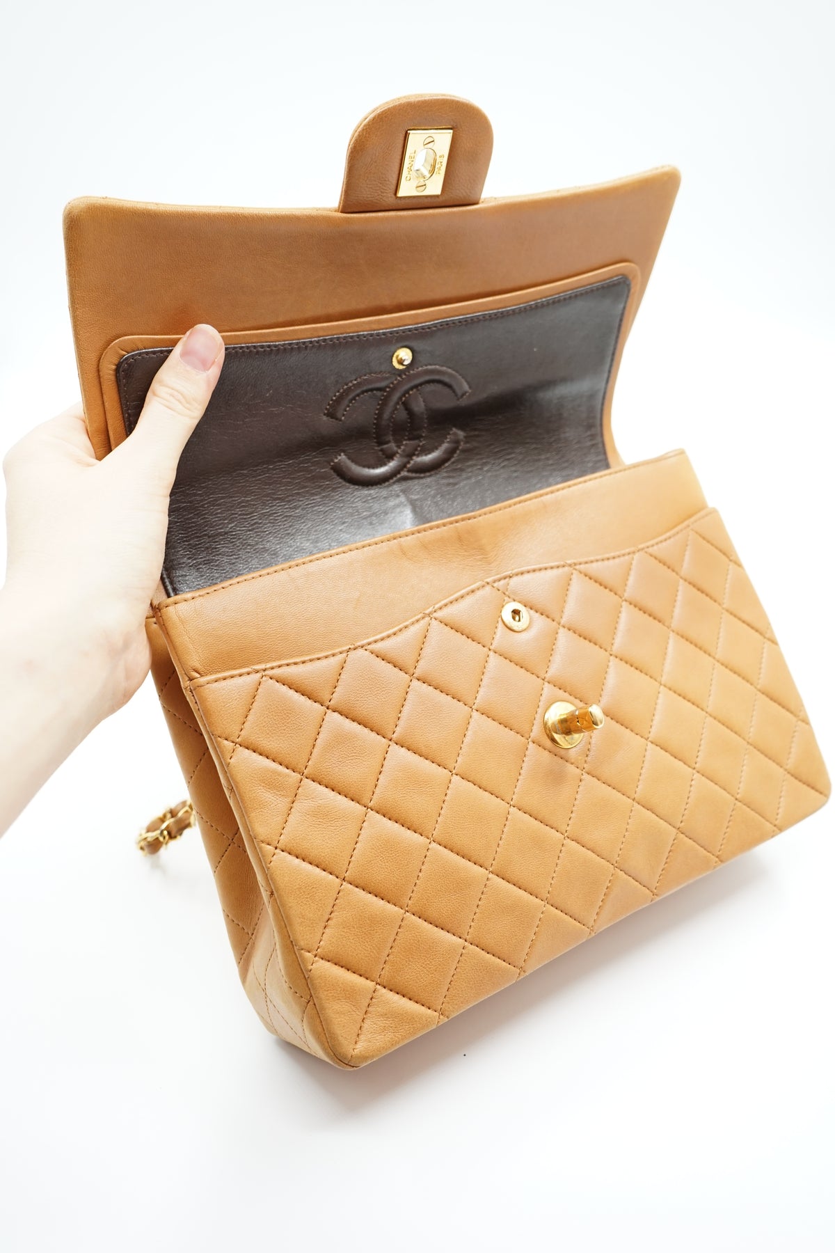 Chanel Medium Tall Double Flap Bag Brown