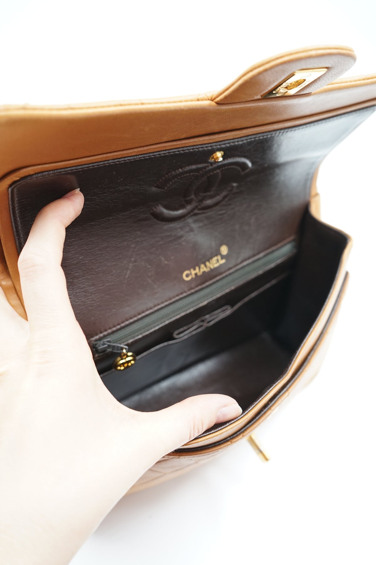 Chanel Medium Tall Double Flap Bag Brown