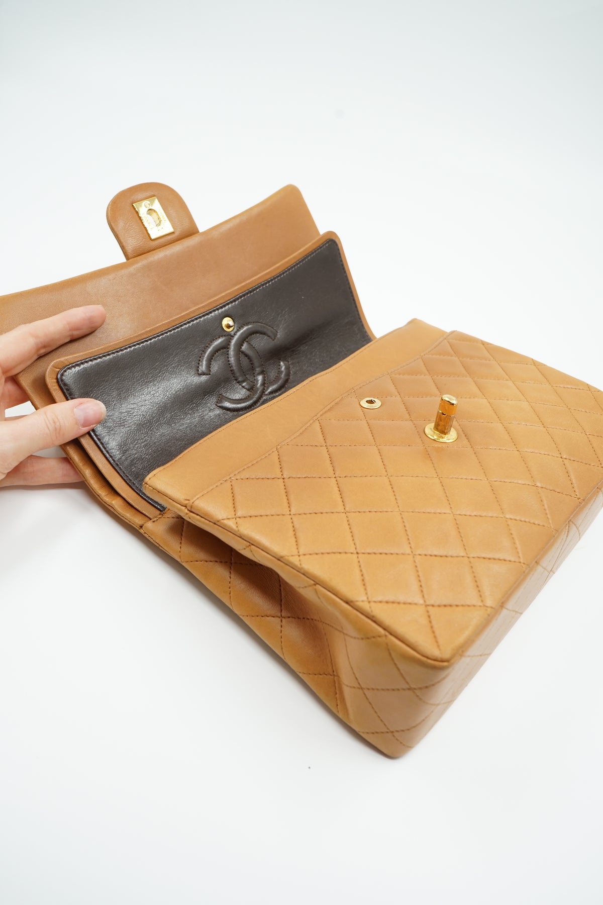 Chanel Medium Tall Double Flap Bag Brown
