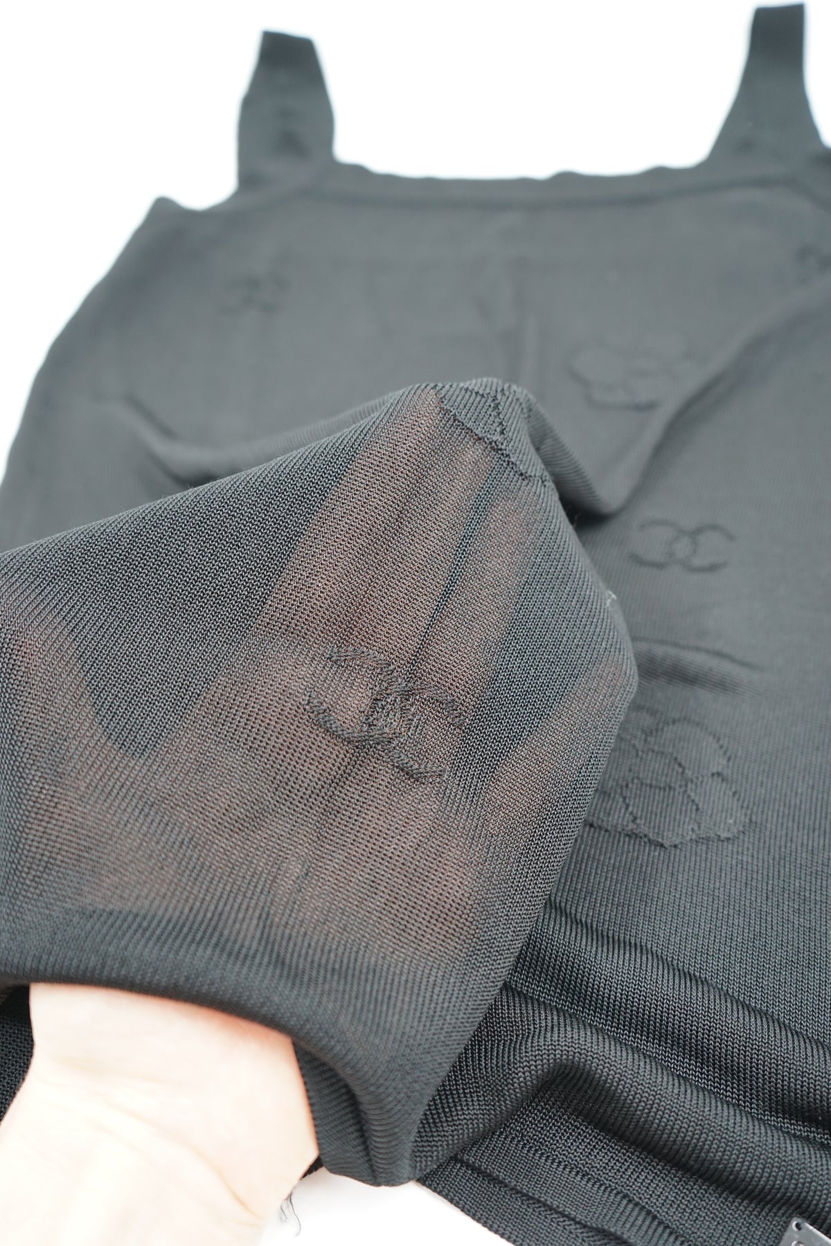Chanel Knit Mesh CC Camellia Top