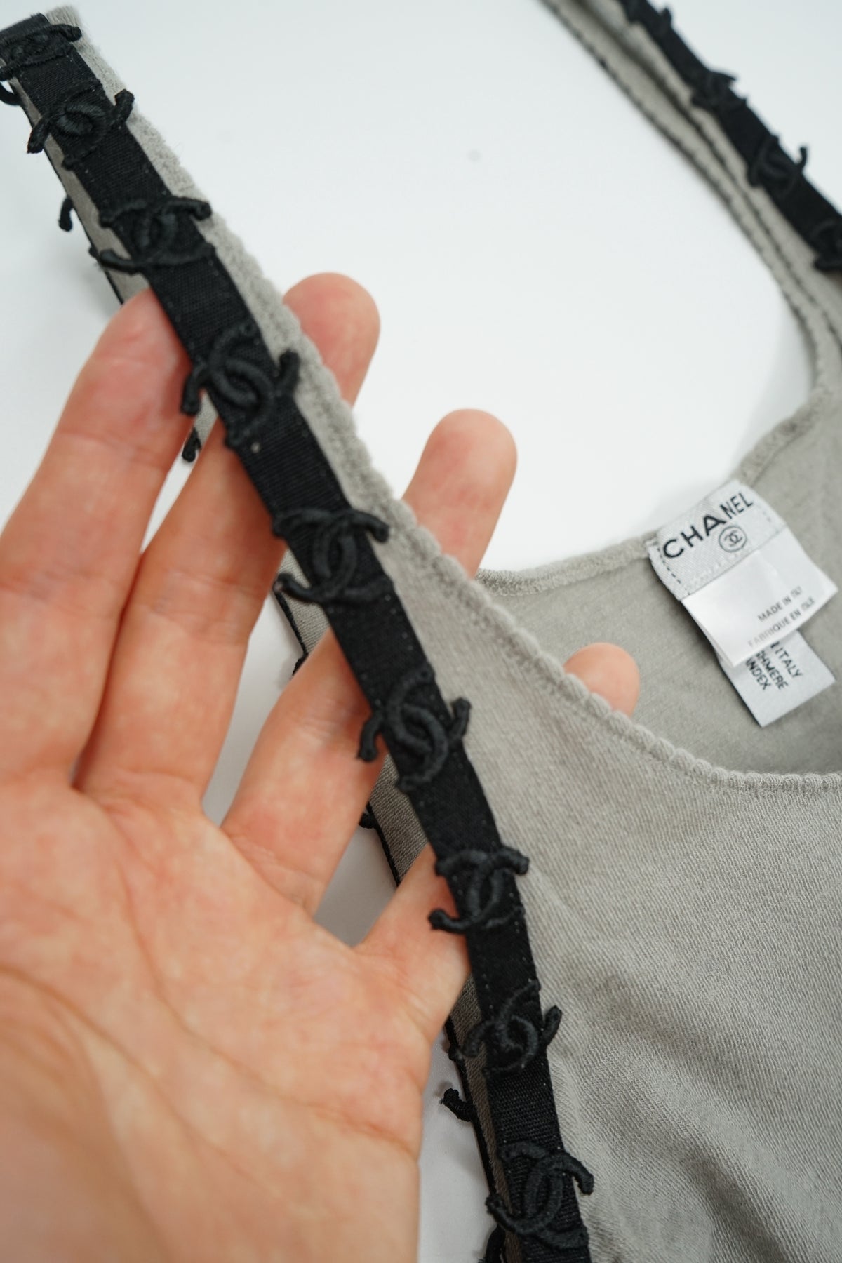 Chanel 2005 Cashmere Grey Logo Tank Top