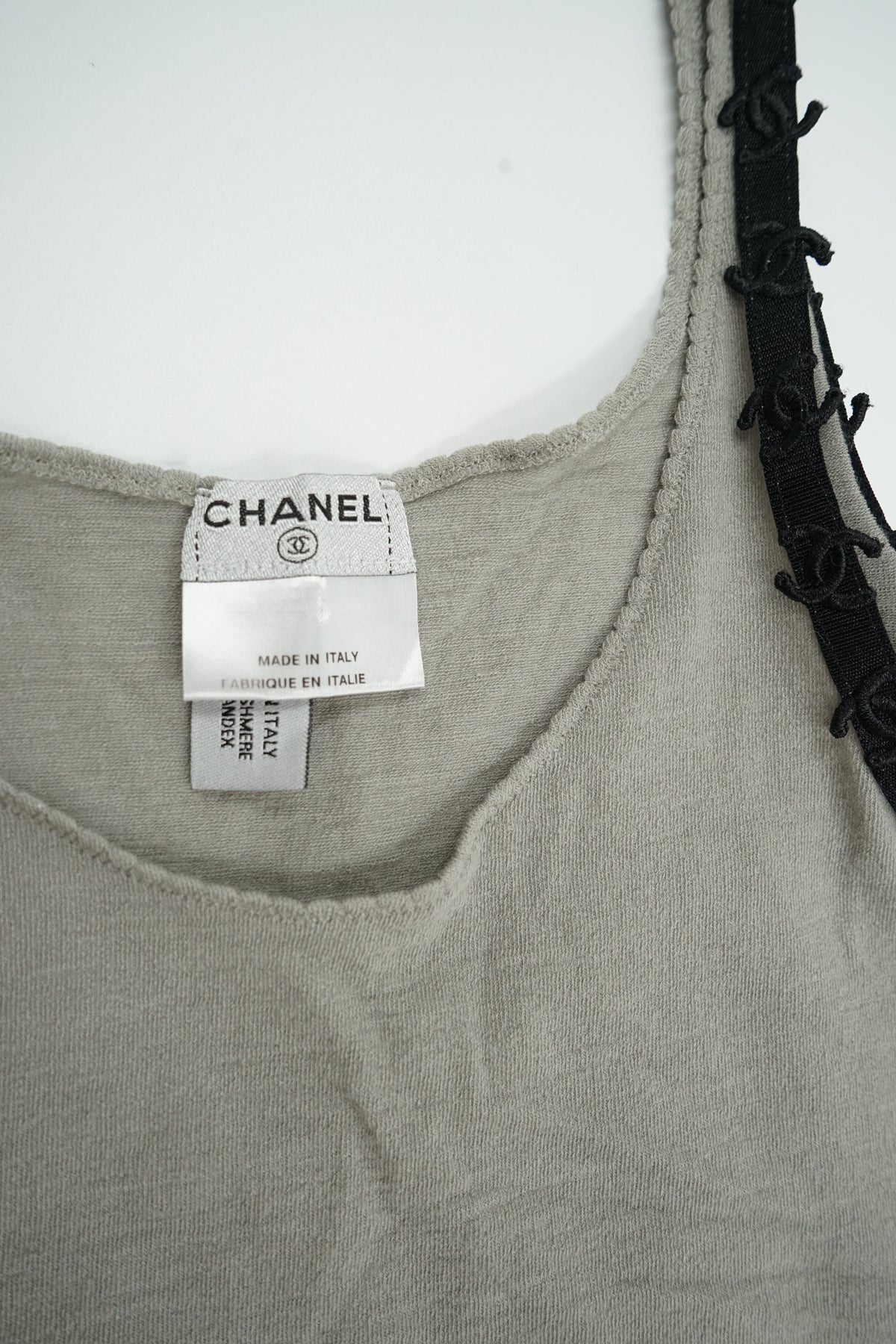 Chanel 2005 Cashmere Grey Logo Tank Top