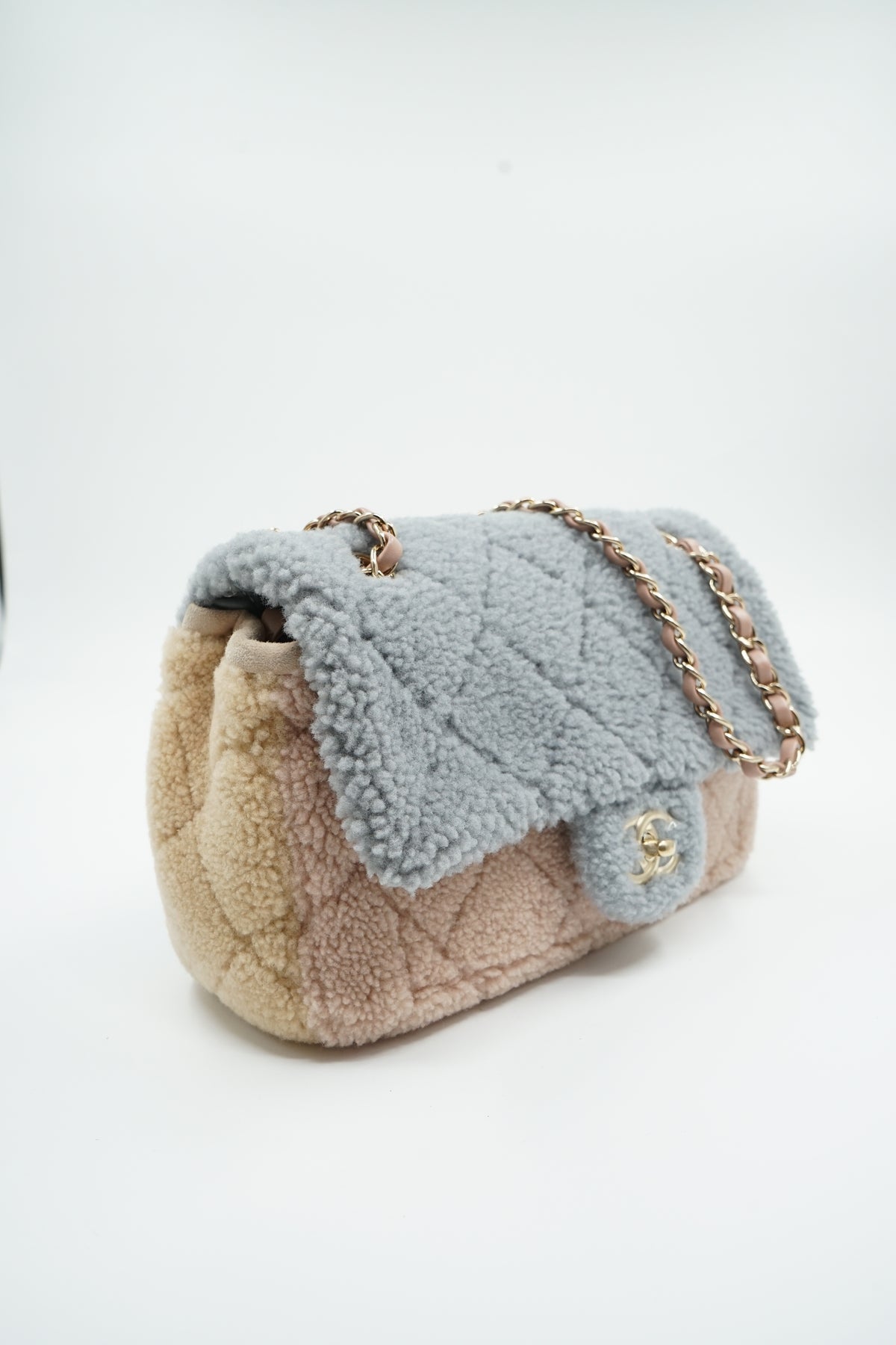 Chanel Medium Pastel Tricolour Shearling Single Flap Bag