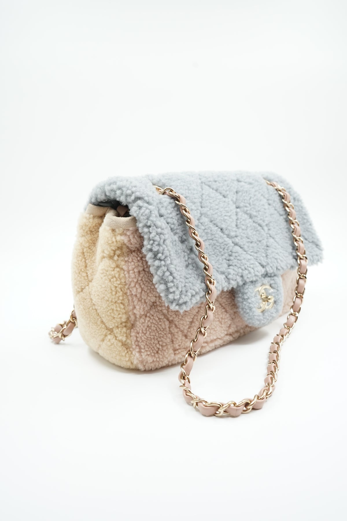 Chanel Medium Pastel Tricolour Shearling Single Flap Bag
