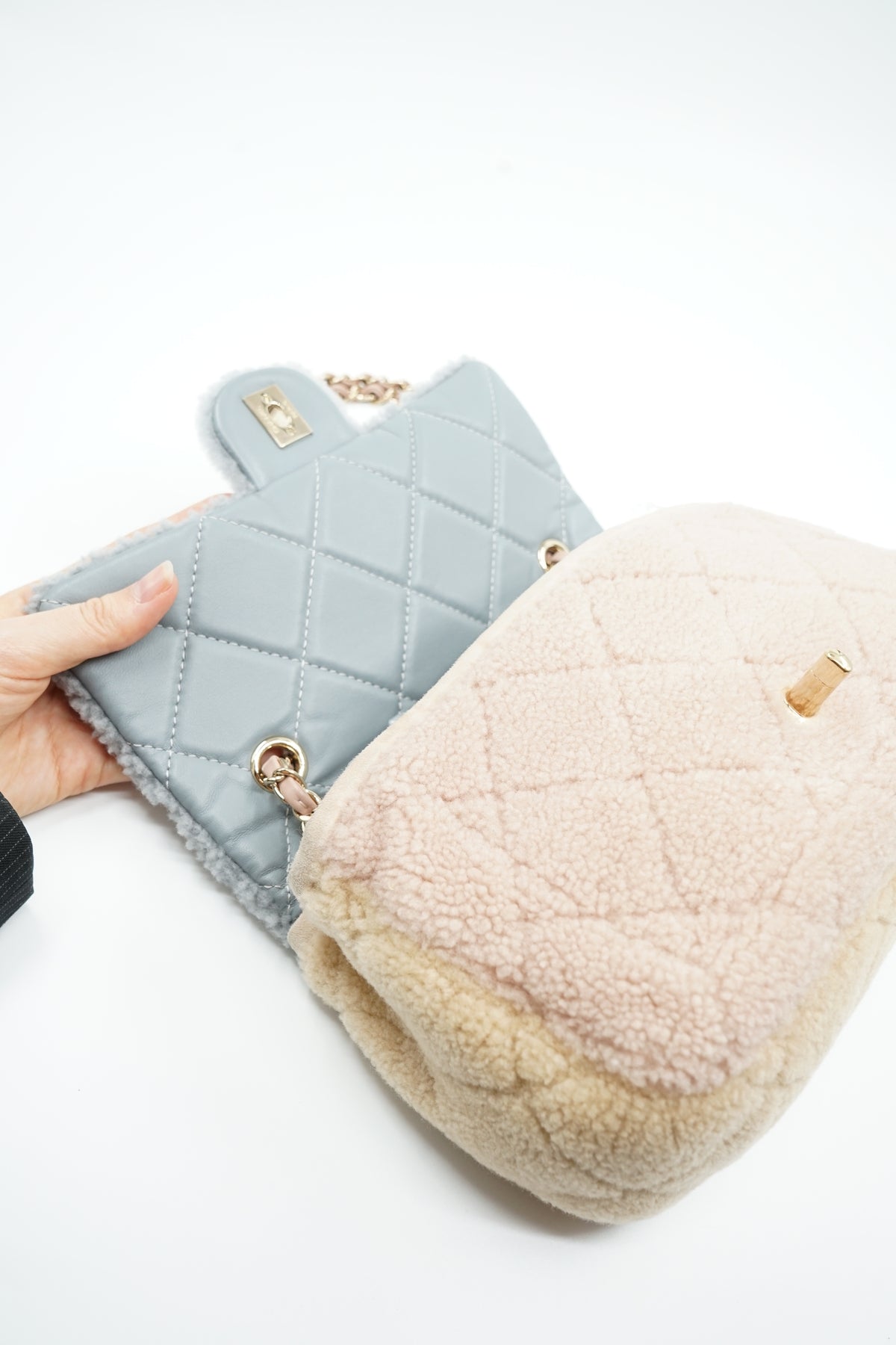 Chanel Medium Pastel Tricolour Shearling Single Flap Bag