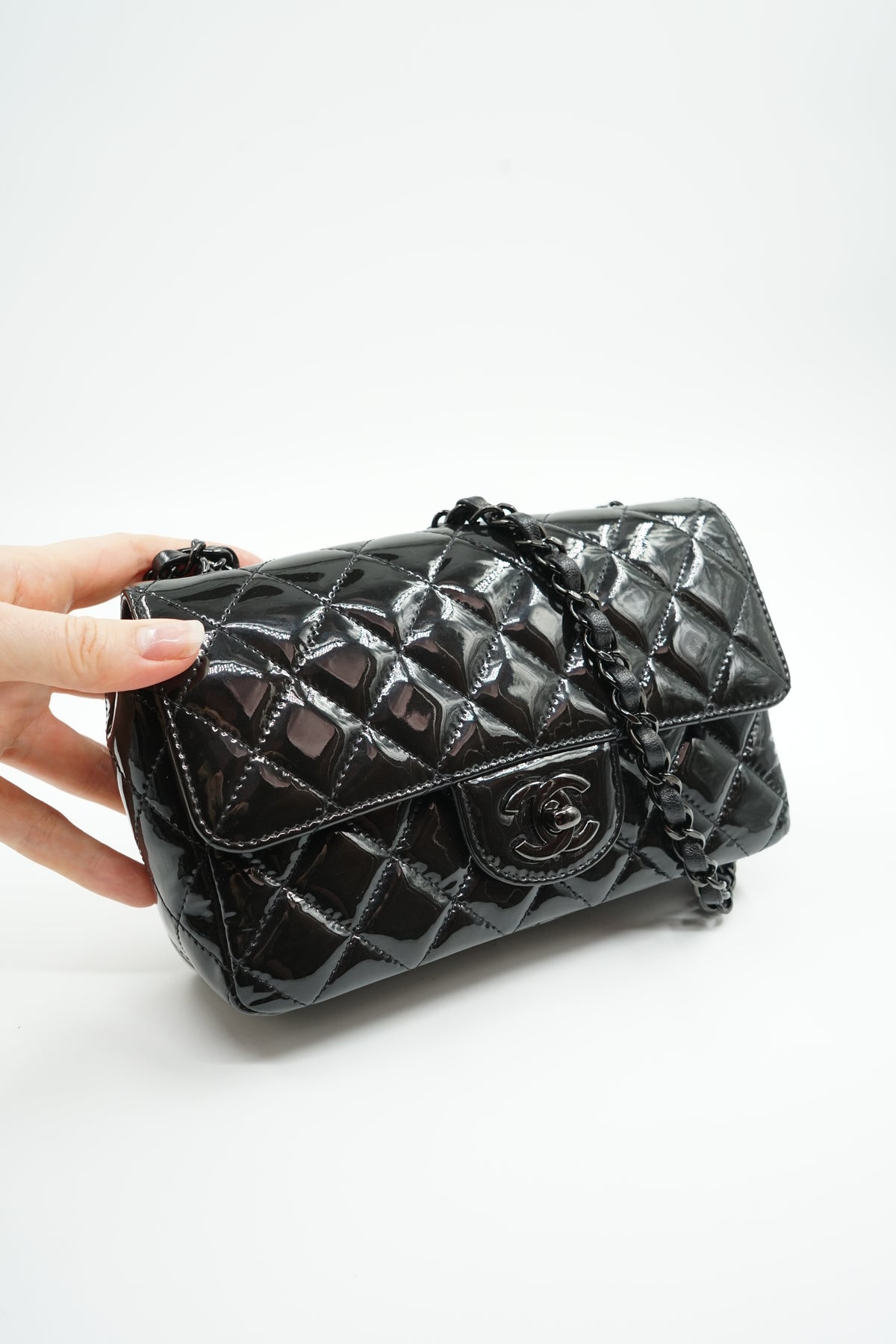 Chanel So Black Patent Mini Rectangular Flap Bag
