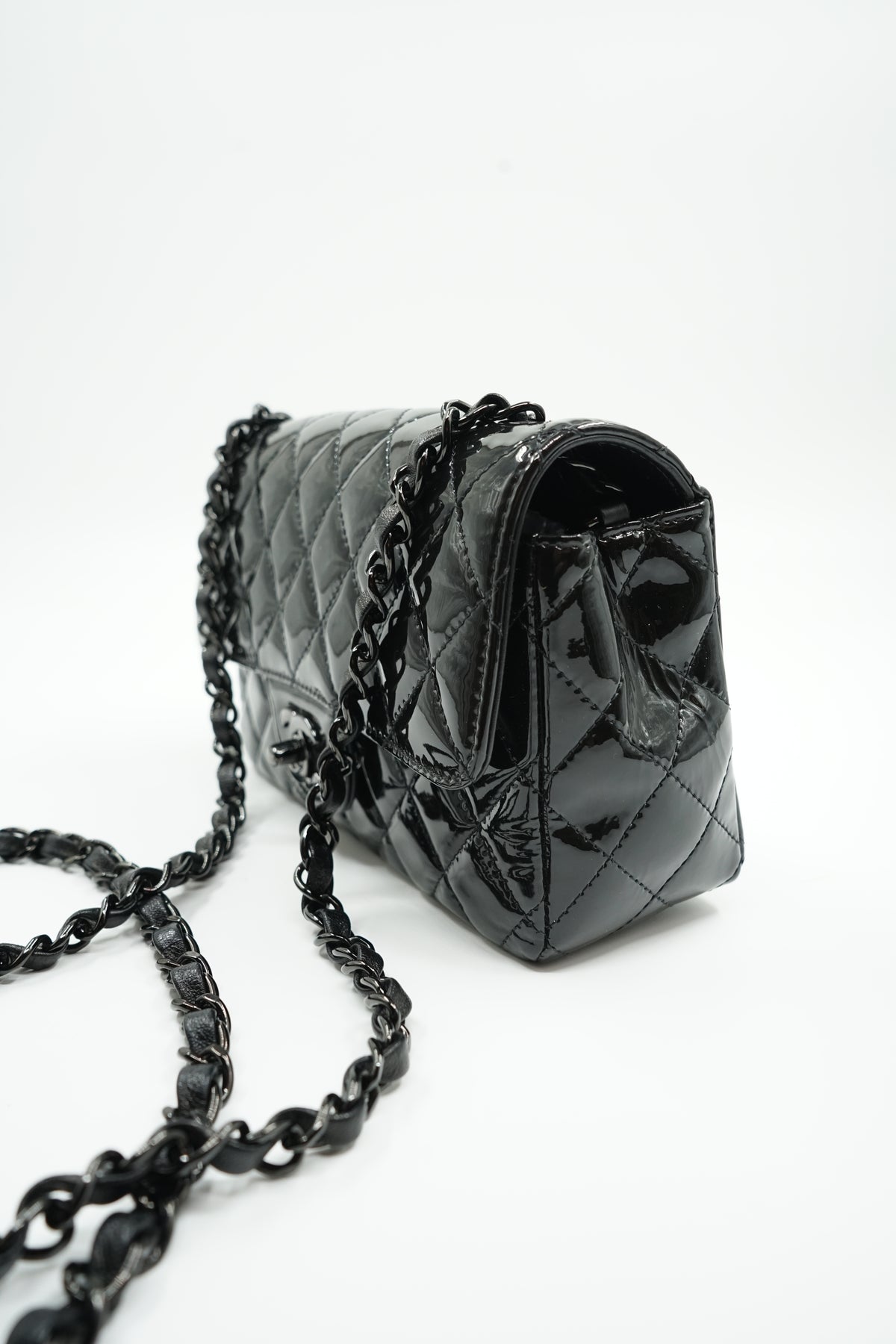 Chanel So Black Patent Mini Rectangular Flap Bag
