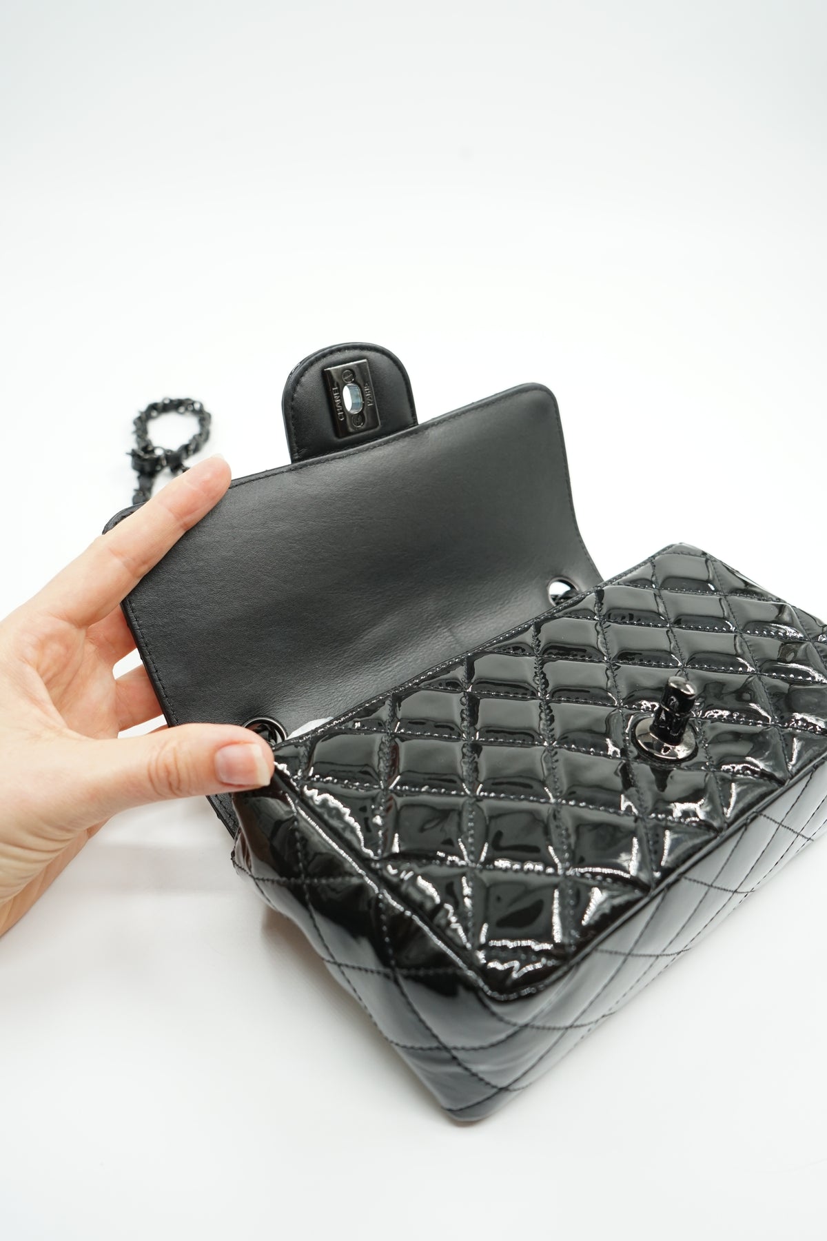 Chanel So Black Patent Mini Rectangular Flap Bag
