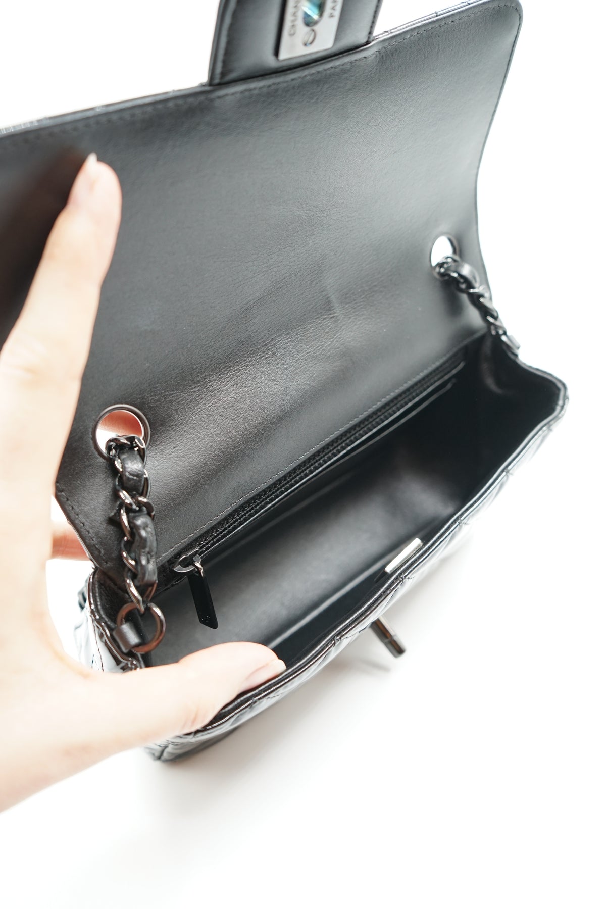 Chanel So Black Patent Mini Rectangular Flap Bag