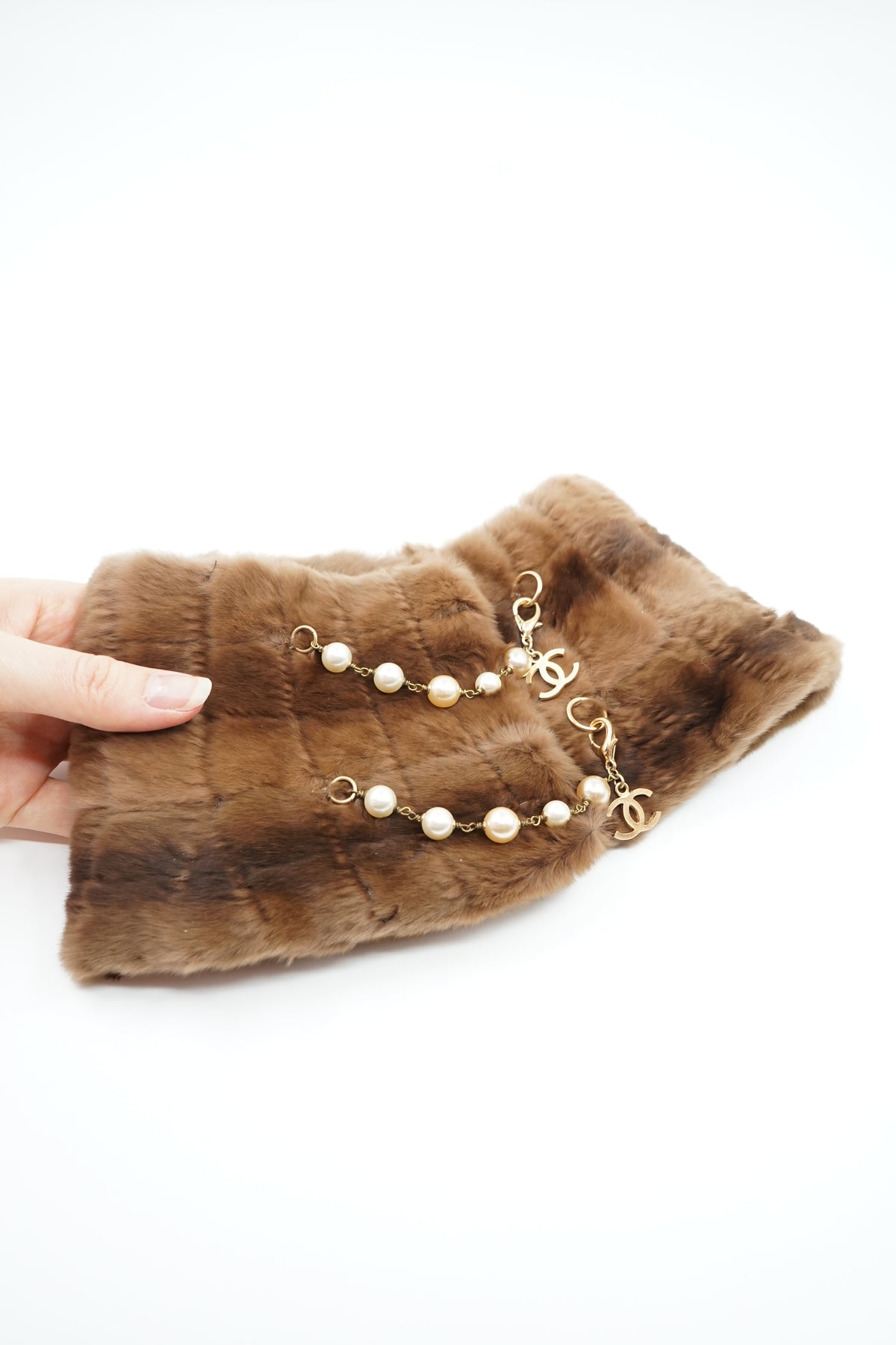 Chanel FW 2004 Fur Pearl Collar Wrap Scarf