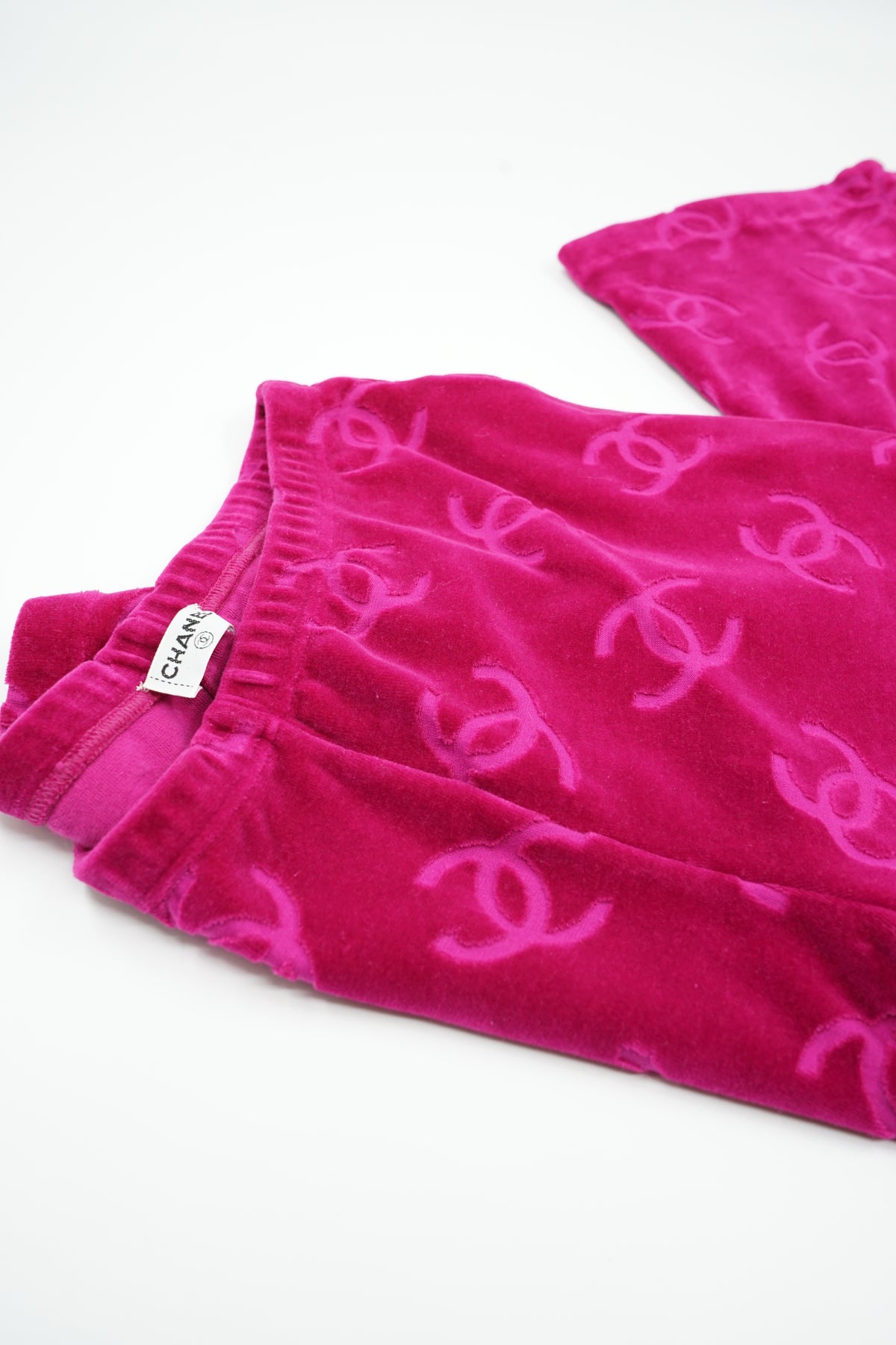 Chanel SS 1996 Pink CC Logo Velvet Bottoms