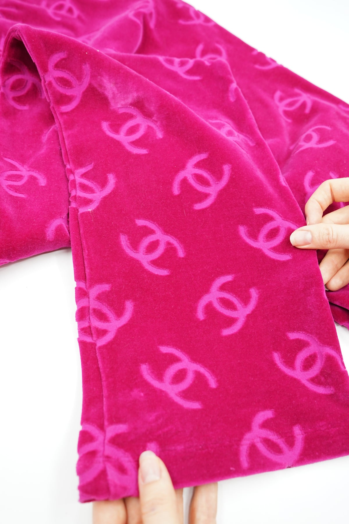 Chanel SS 1996 Pink CC Logo Velvet Bottoms
