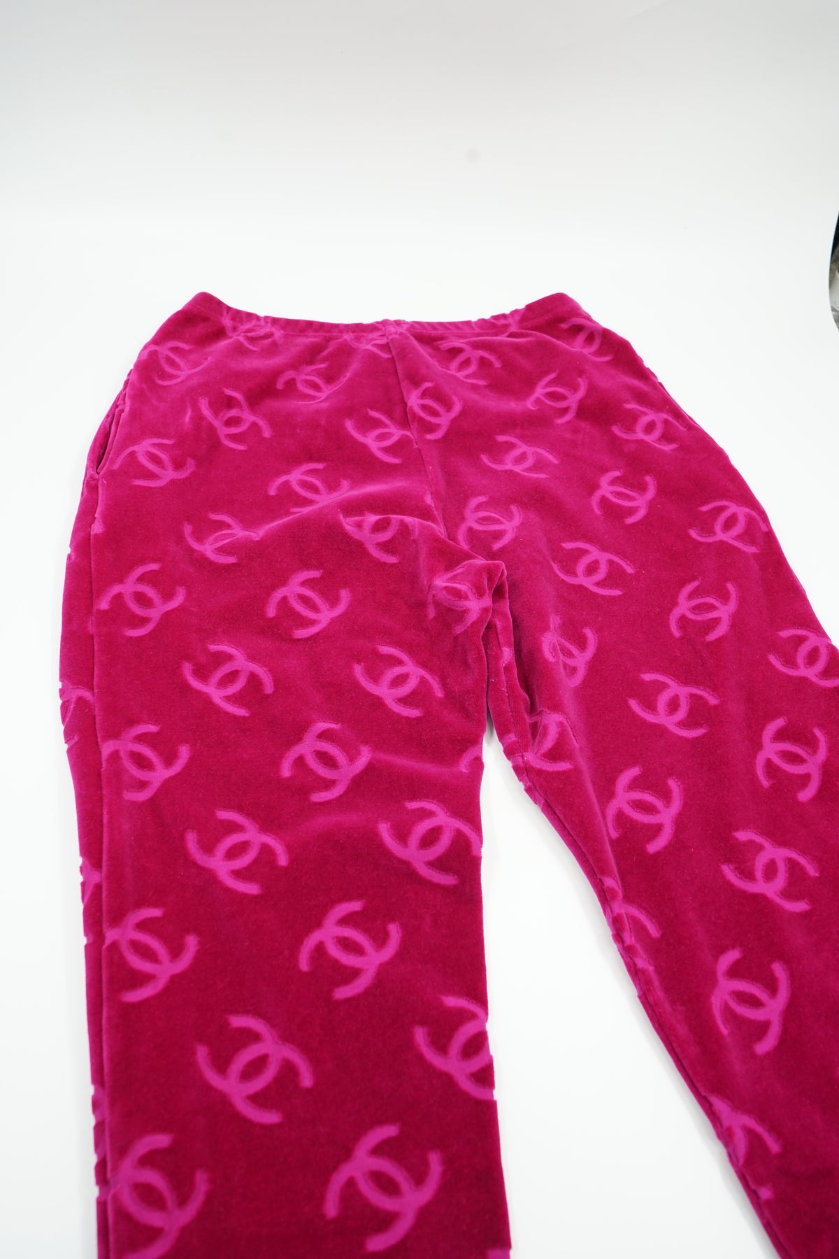 Chanel SS 1996 Pink CC Logo Velvet Bottoms