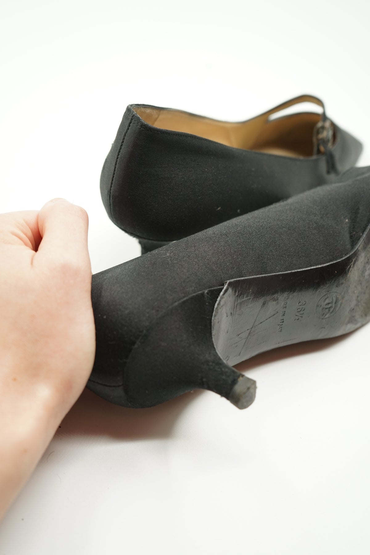 Chanel CC Satin Kitten Heels