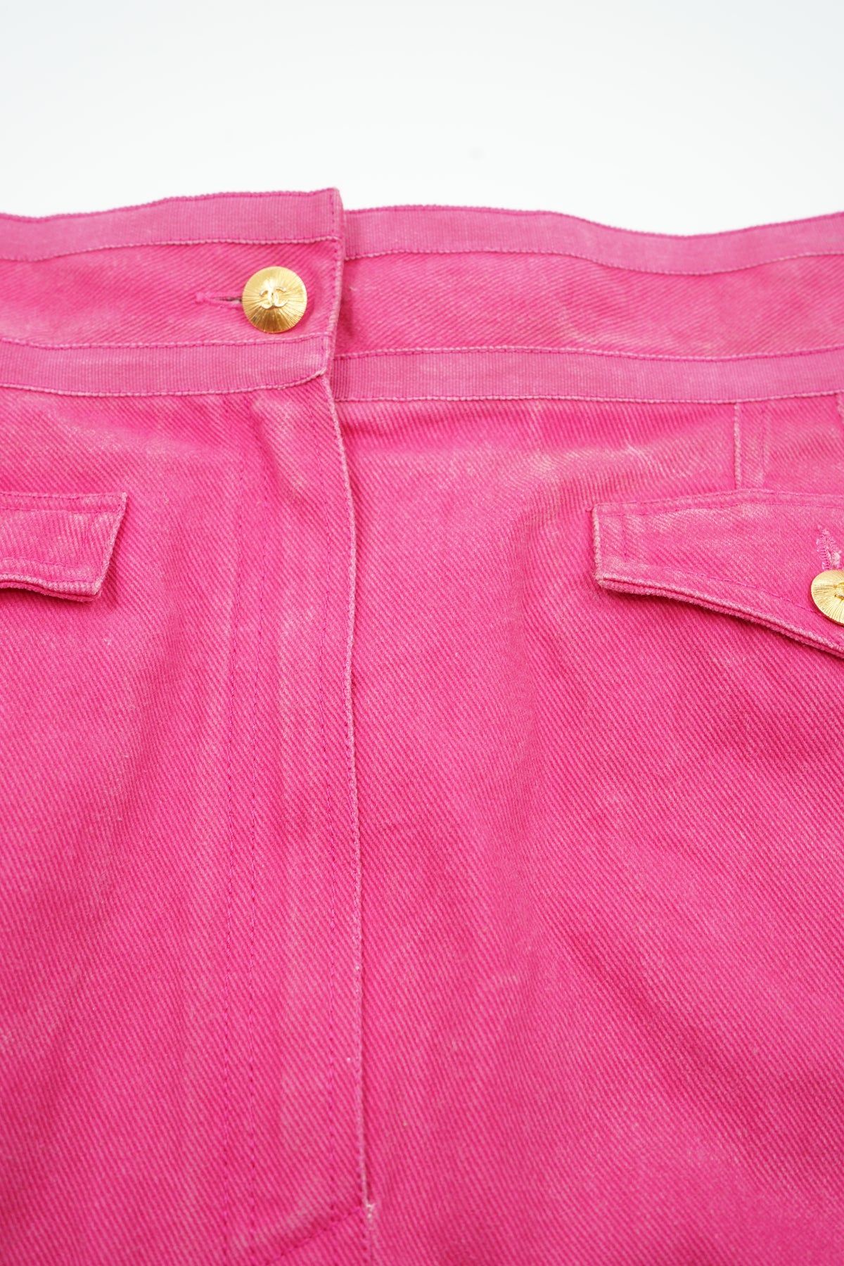 Chanel Denim Pencil Midi Skirt Pink