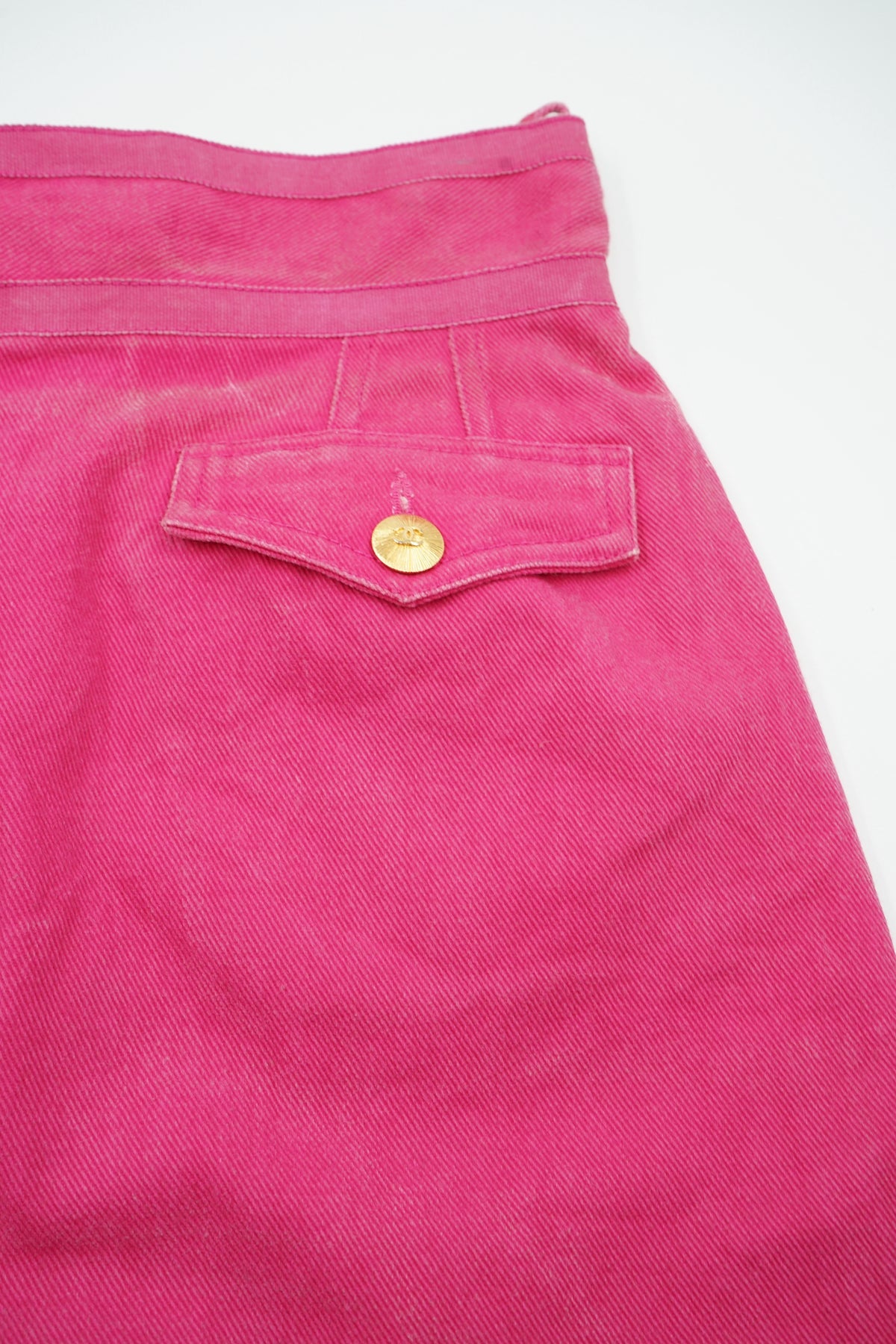Chanel Denim Pencil Midi Skirt Pink