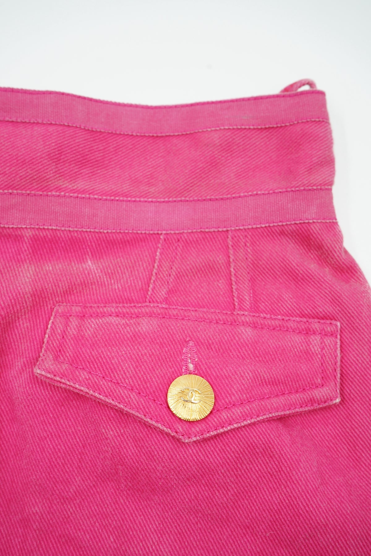 Chanel Denim Pencil Midi Skirt Pink