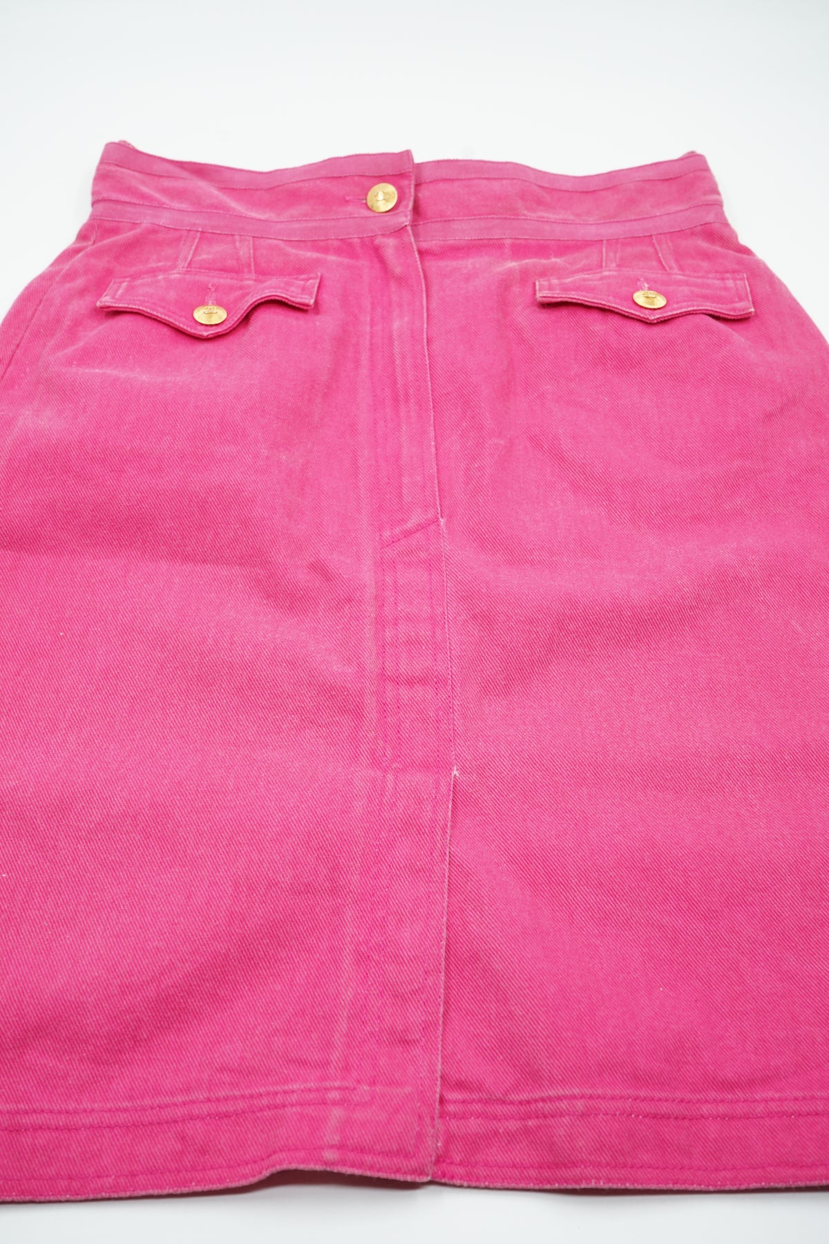 Chanel Denim Pencil Midi Skirt Pink
