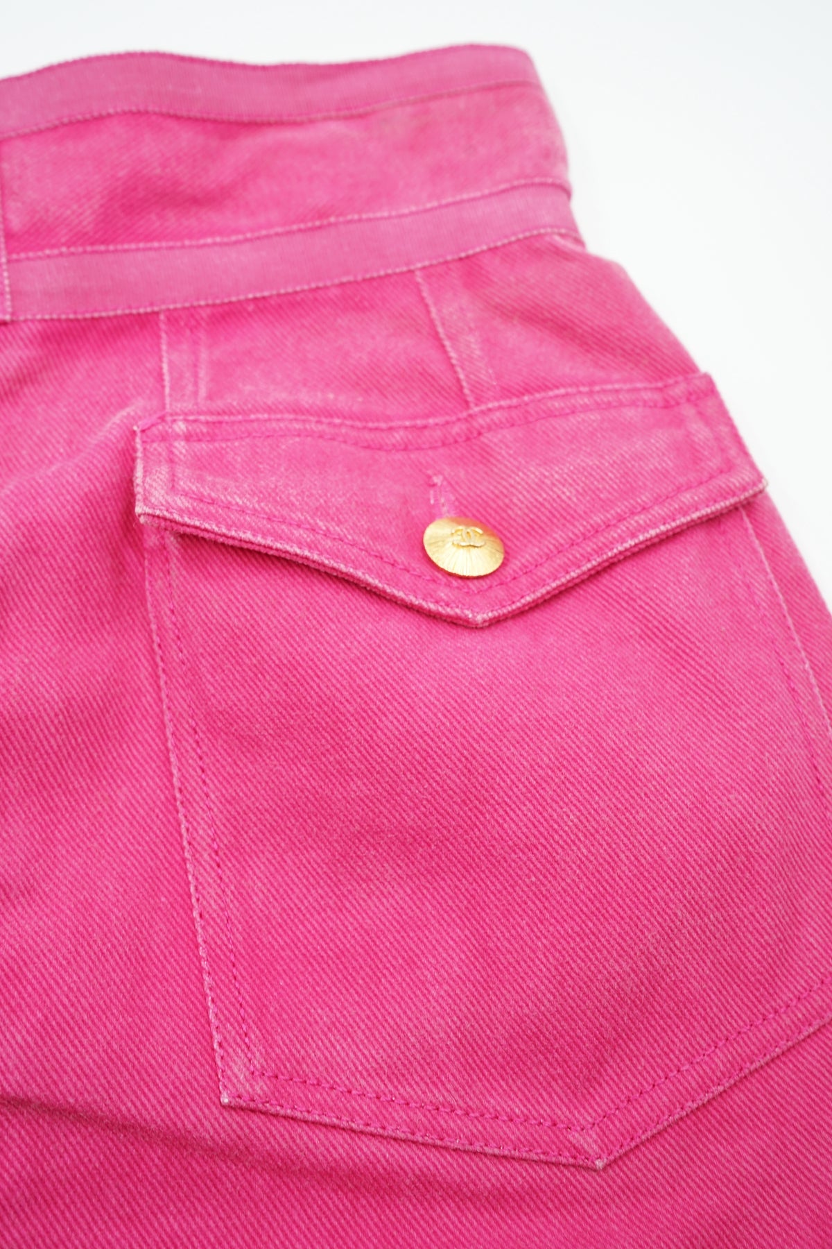 Chanel Denim Pencil Midi Skirt Pink