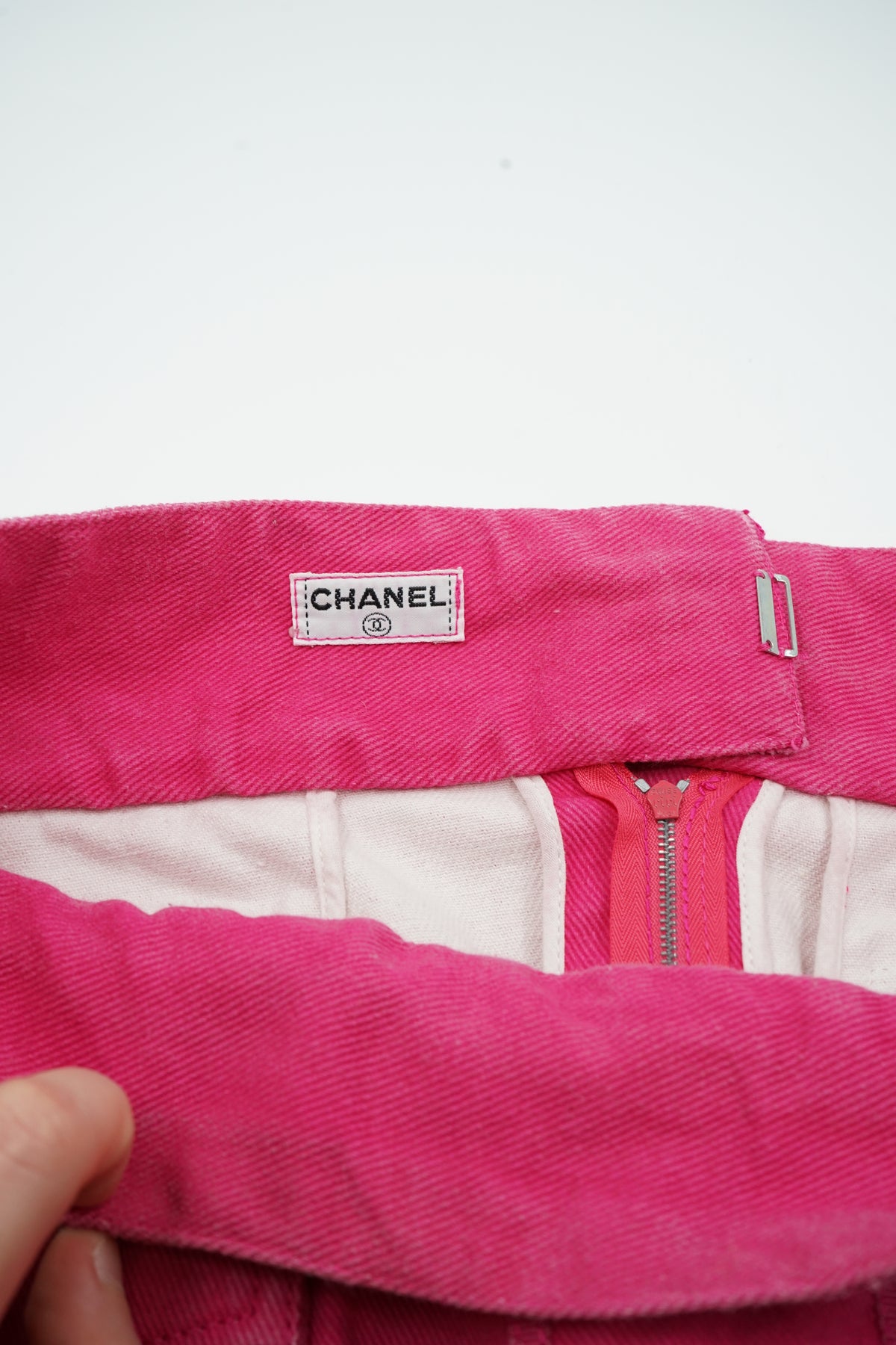 Chanel Denim Pencil Midi Skirt Pink