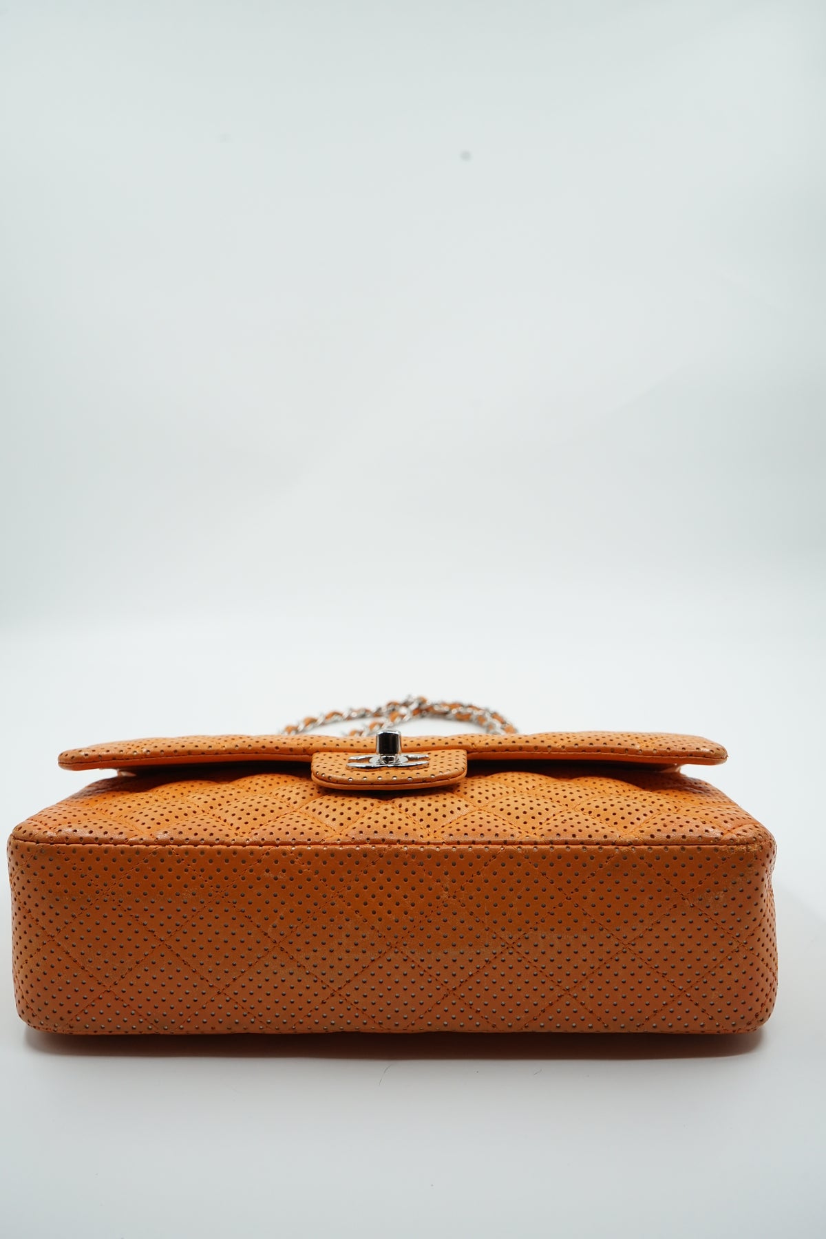 Chanel Perforated Leather Medium Double Flap Bag Orange